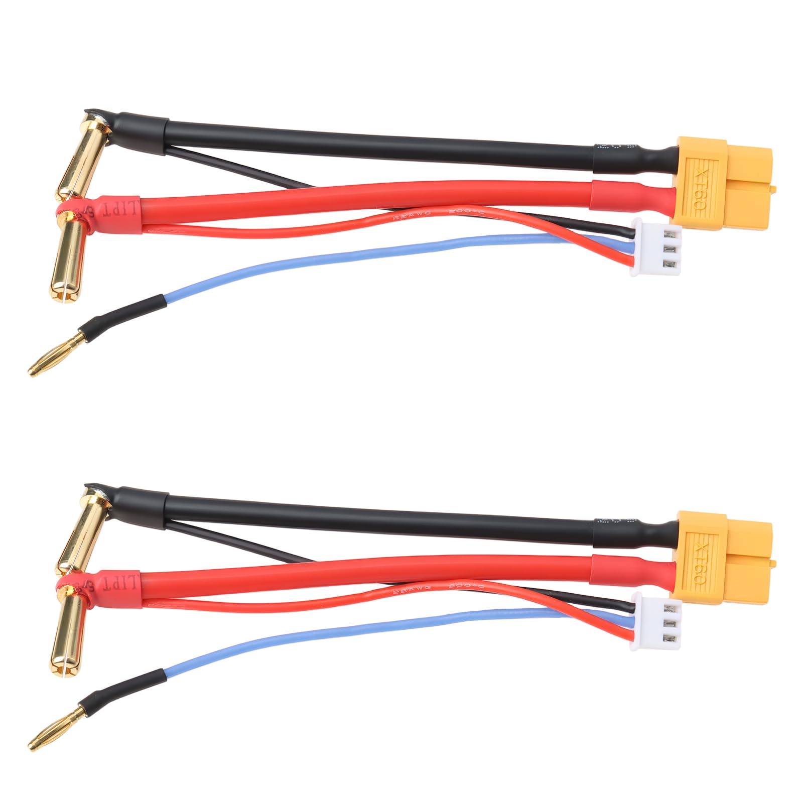 EMSea Kabel adaptera do ładowania baterii RC, 5 mm banan na gniazdo XT60 z wtyczką 2S JST-XH Balance, twarda obudowa 90 stopni, kabel do ładowania akumulatora, 2 sztuki