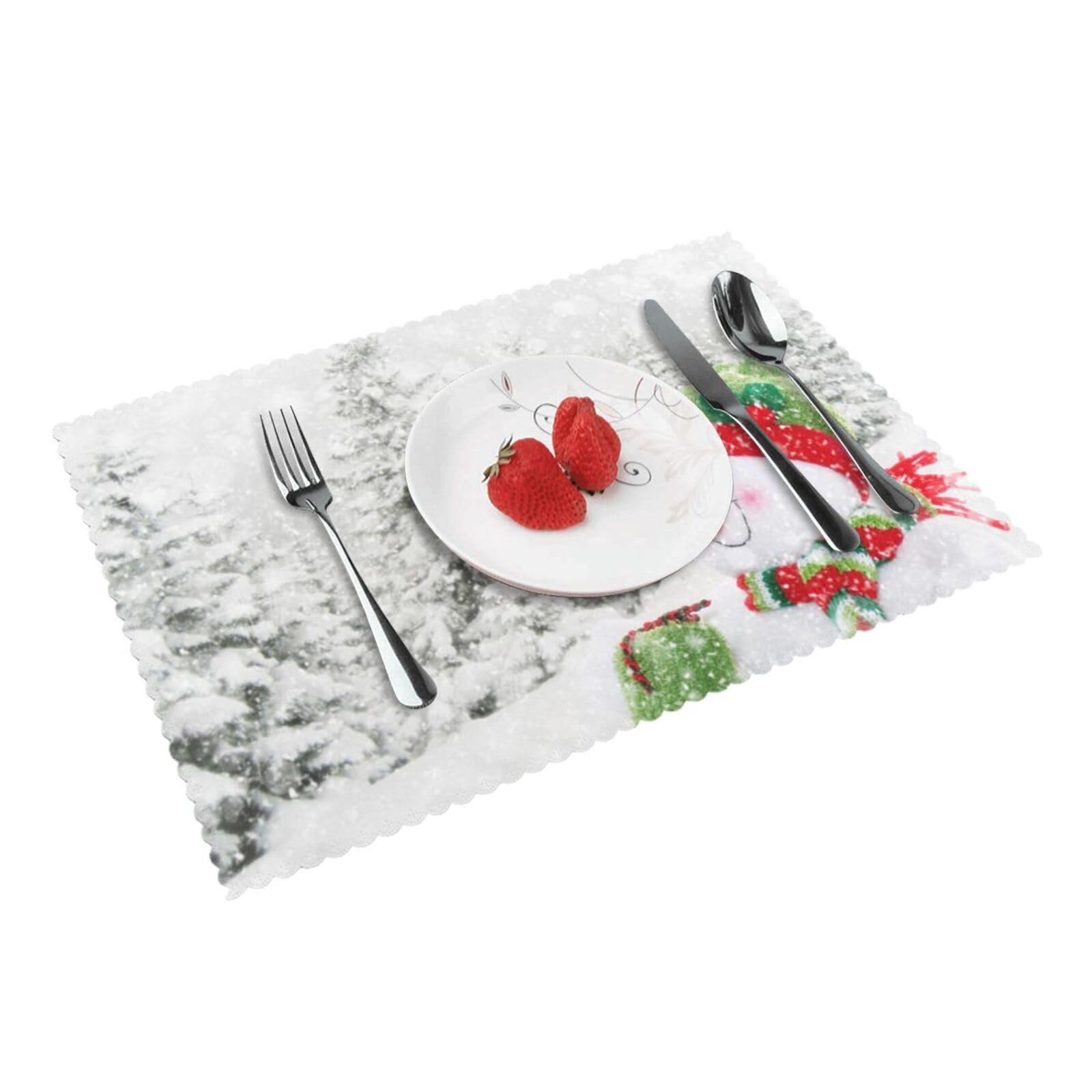Bnvsadc Merry Christmas With Happy Snowman 4 Pcs Heat Resistant Placemat 45X30 Cm, Printed Non-Slip Place Mats For Kitchen Dining Table Indoor Outdoor