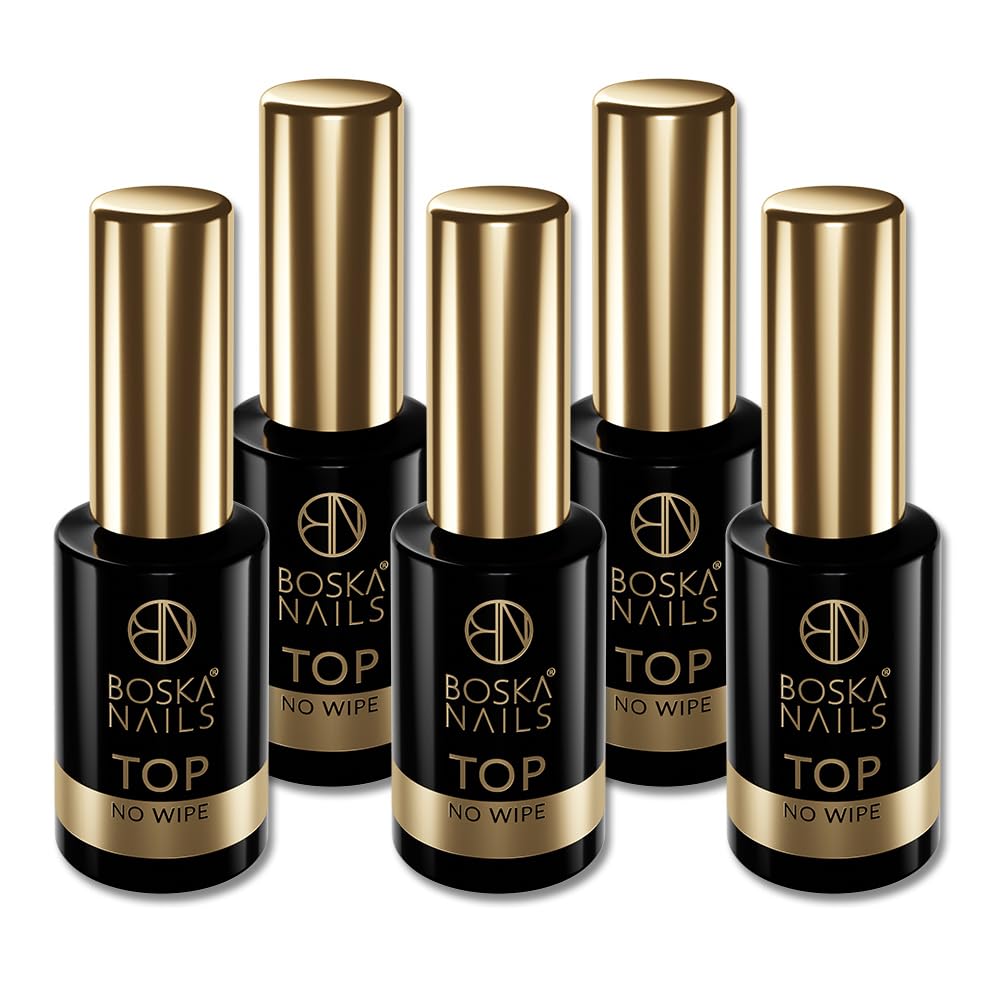 Boska Nails Top No Wipe 10 ml – 5 sztuk Top Coat do paznokci hybrydowych i żelowych, długotrwały i szybkoschnący