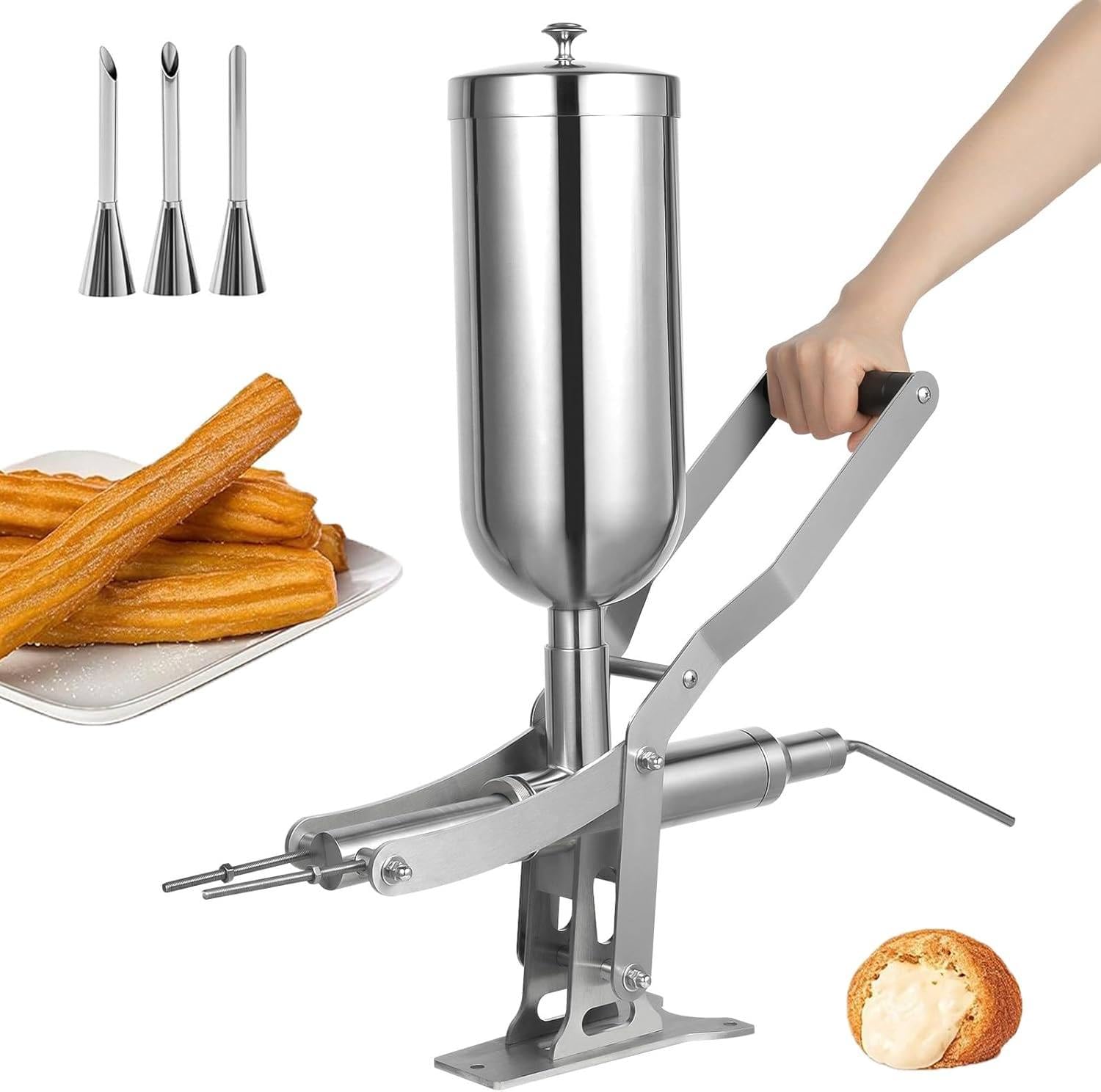 Präzisions-Cremeinjektor ±1g, Manuelle Füllmaschine für Donuts, Churros, Krapfen, 5L Behälter, Für Marmelade, Pudding, Schokolade – Kommerziell & Privat, Komplett Edelstahl Longbeak