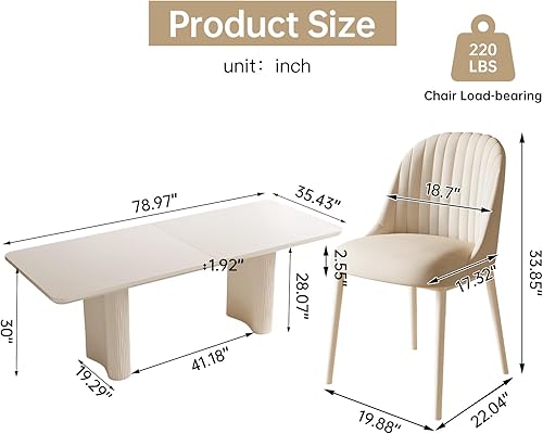 Miniatura 2 de Juego de comedor moderno de 7 piezas, juego de mesa de comedor de 78.97 pulgadas para 6, mesa de cocina rectangular con 6 sillas, mesa de comedor