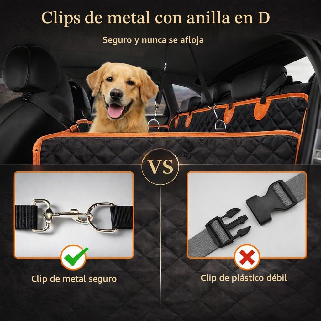 Euqvunn Manta para Perro de Auto (131.8 * 62.99 cm), [Tamaño Ancho & Clip Metálico] Protector de Maletero, Asiento Impermeable para Perro, Hamaca Universal para Todos los Autos y SUVs