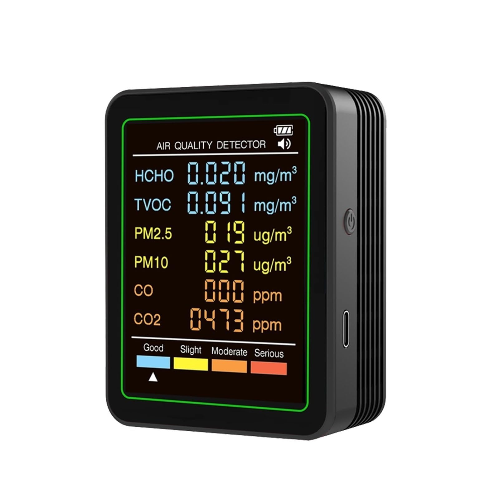 Air Quality Monitor, Multifunctional 6 in 1 Air Quality Detector Tester Temperature Humidity Meter(Black 6 in 1)