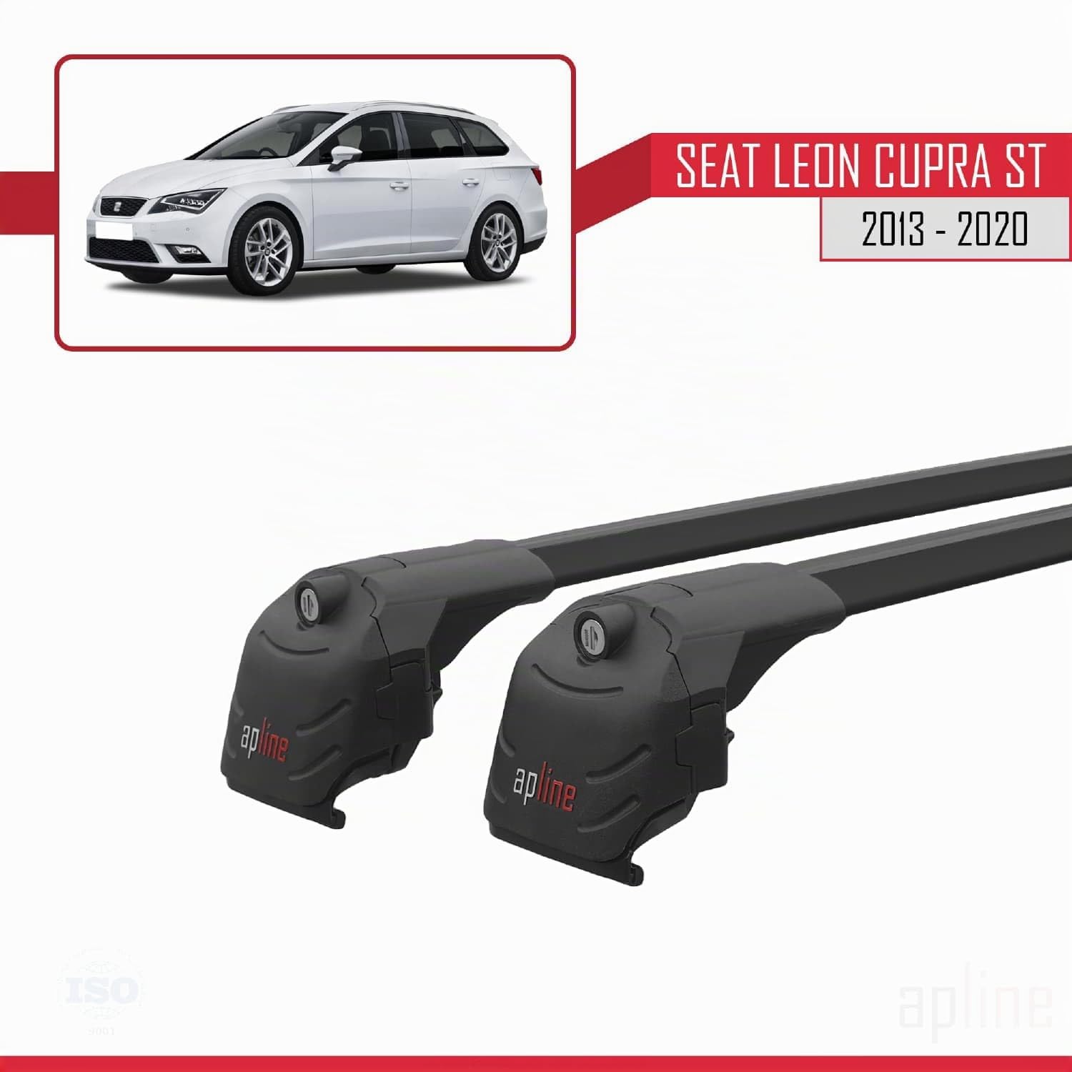 Compatible con Seat Leon 3 (5F) Cupra ST 2013-2020 Modelo Ace-2 Barra de Techo Auto Portaequipajes Barras Transversales Negro Aluminio 2 Barras