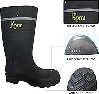 Vista 2 de Botas de lluvia con punta de acero para hombre, botas de goma de PVC, botas de pesca impermeables, botas de trabajo antideslizantes para exteriores