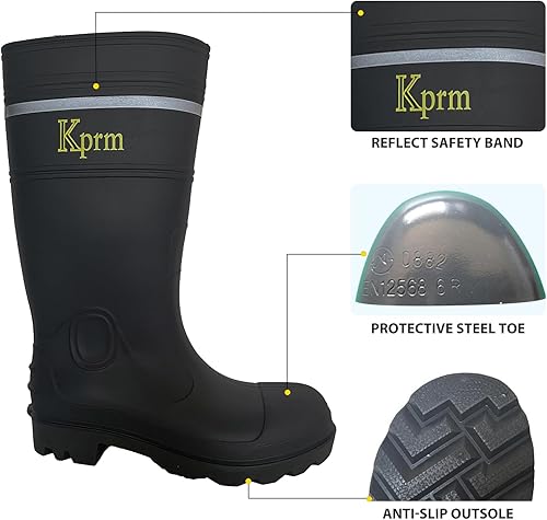 Miniatura 2 de Botas de lluvia con punta de acero para hombre, botas de goma de PVC, botas de pesca impermeables, botas de trabajo antideslizantes para exteriores
