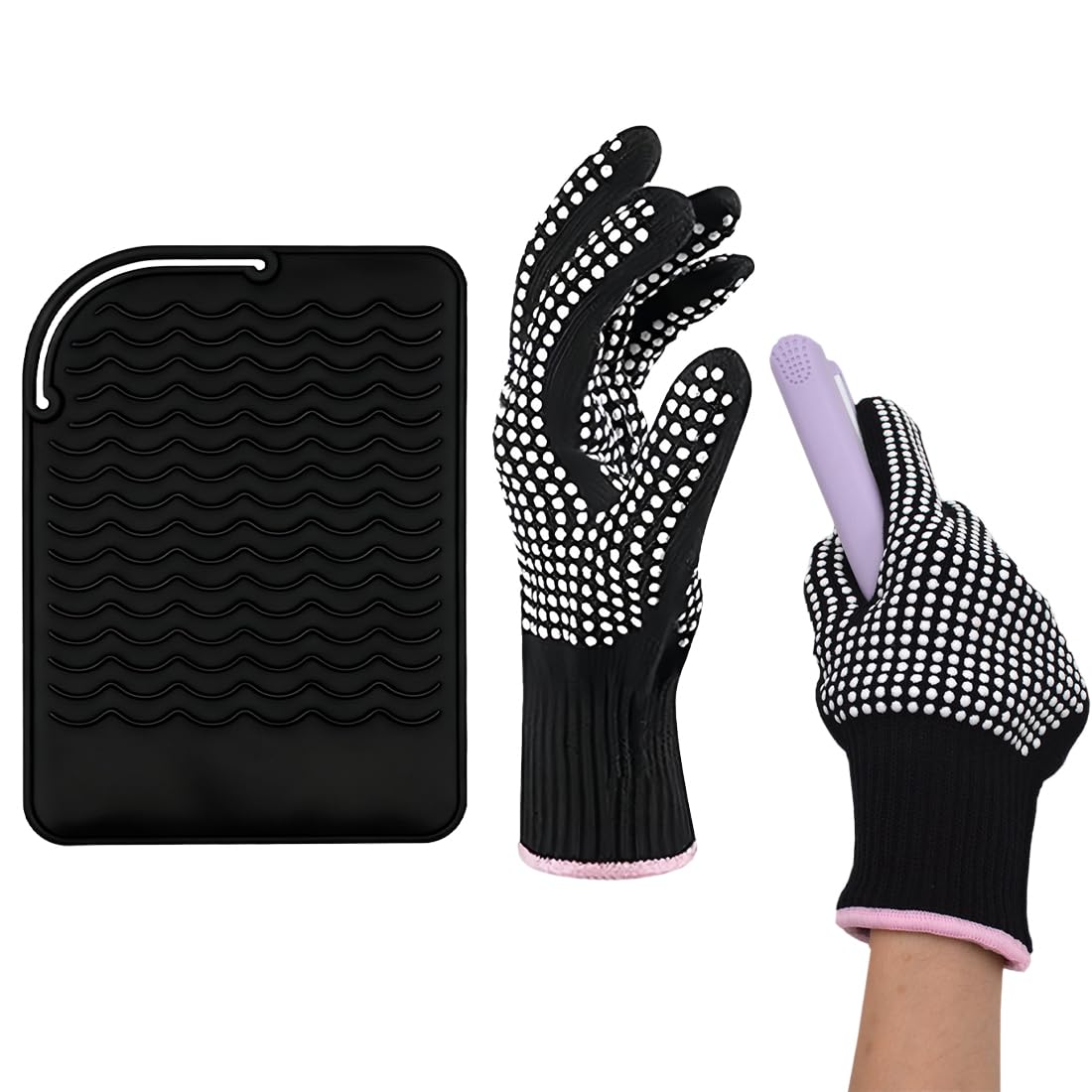 Gants professionnels résistants à la chaleur 2 pièces avec coussin isolant thermique, adaptés pour coiffure, fers à boucler, lisseurs et pinces à friser
