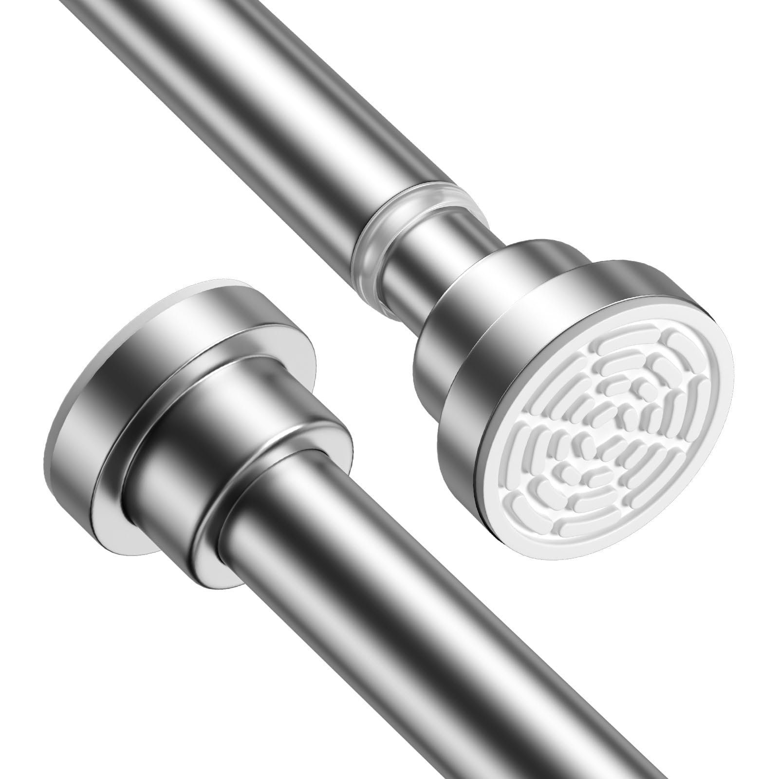 AIZESI Shower Curtain Pole 79-195cm Extendable Curtain Poles No Drilling Silver Tension Rods For Curtains Telescopic Shower Curtain Rail For Bathroom Bedroom Window Closet