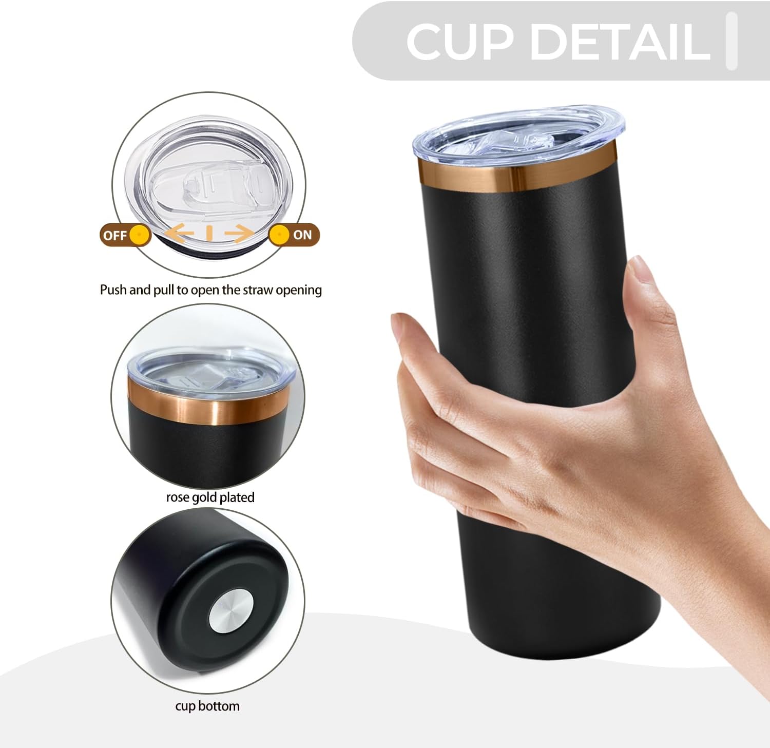 16 Pack Rose Gold Plated Stainless Steel Tumbler Straight Double Wall Powder Coated for Laser Engrave, 20oz Black to Bronze - Image 3