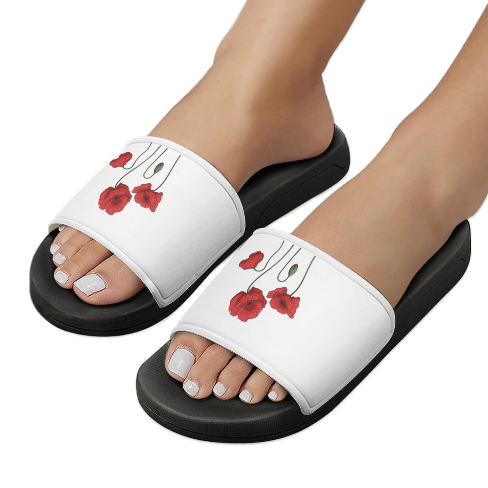 Ciabatte da doccia, con fiori di papavero, per uomo e donna, antiscivolo