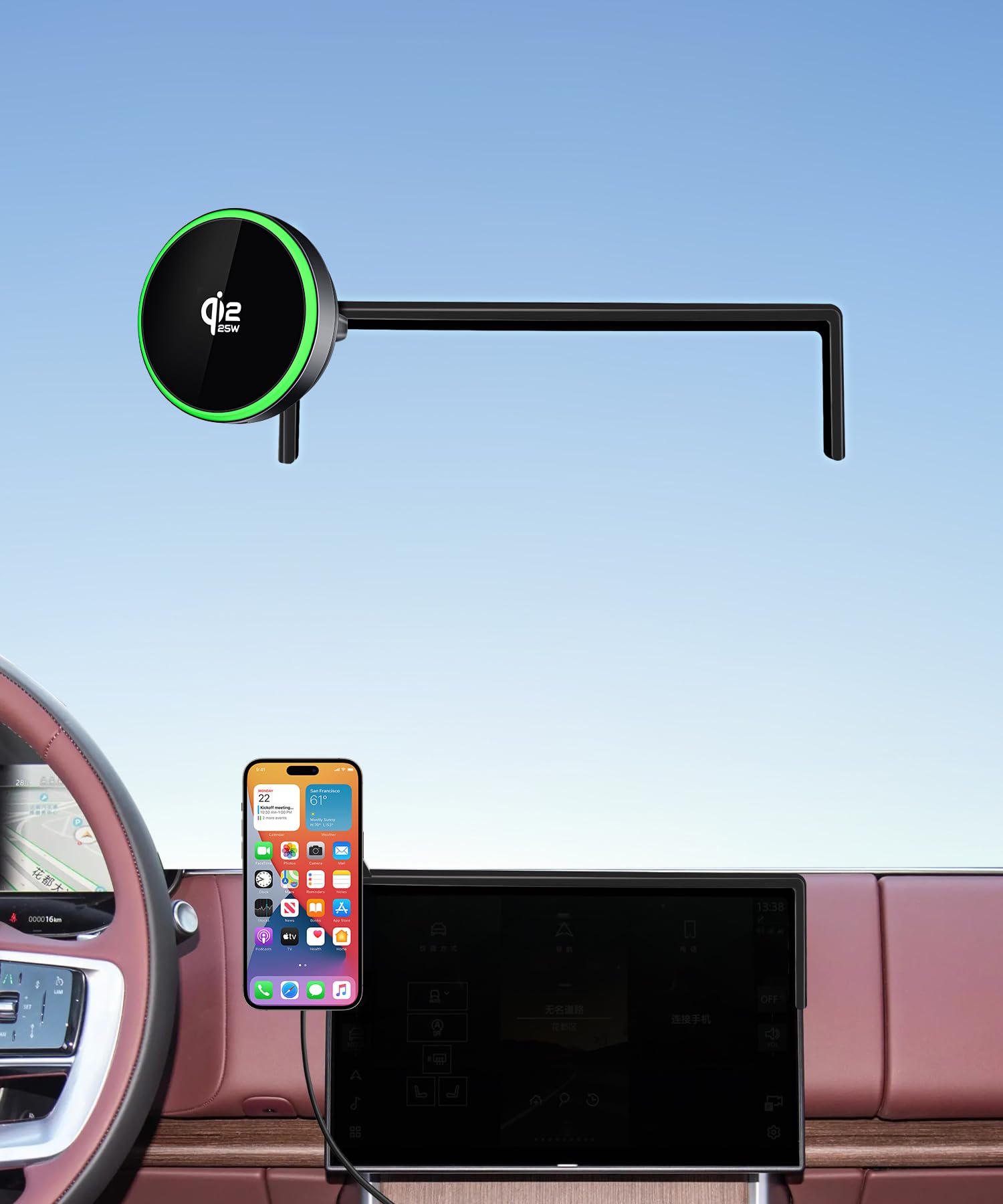 Qi2.2 Max 25W Fast Wireless Car Charger Phone Holder per Land Rover Range Rover/Range Rover Sport 2023-2026 Schermo da 13,1 pollici, supporto magnetico per telefono compatibile con MagSafe