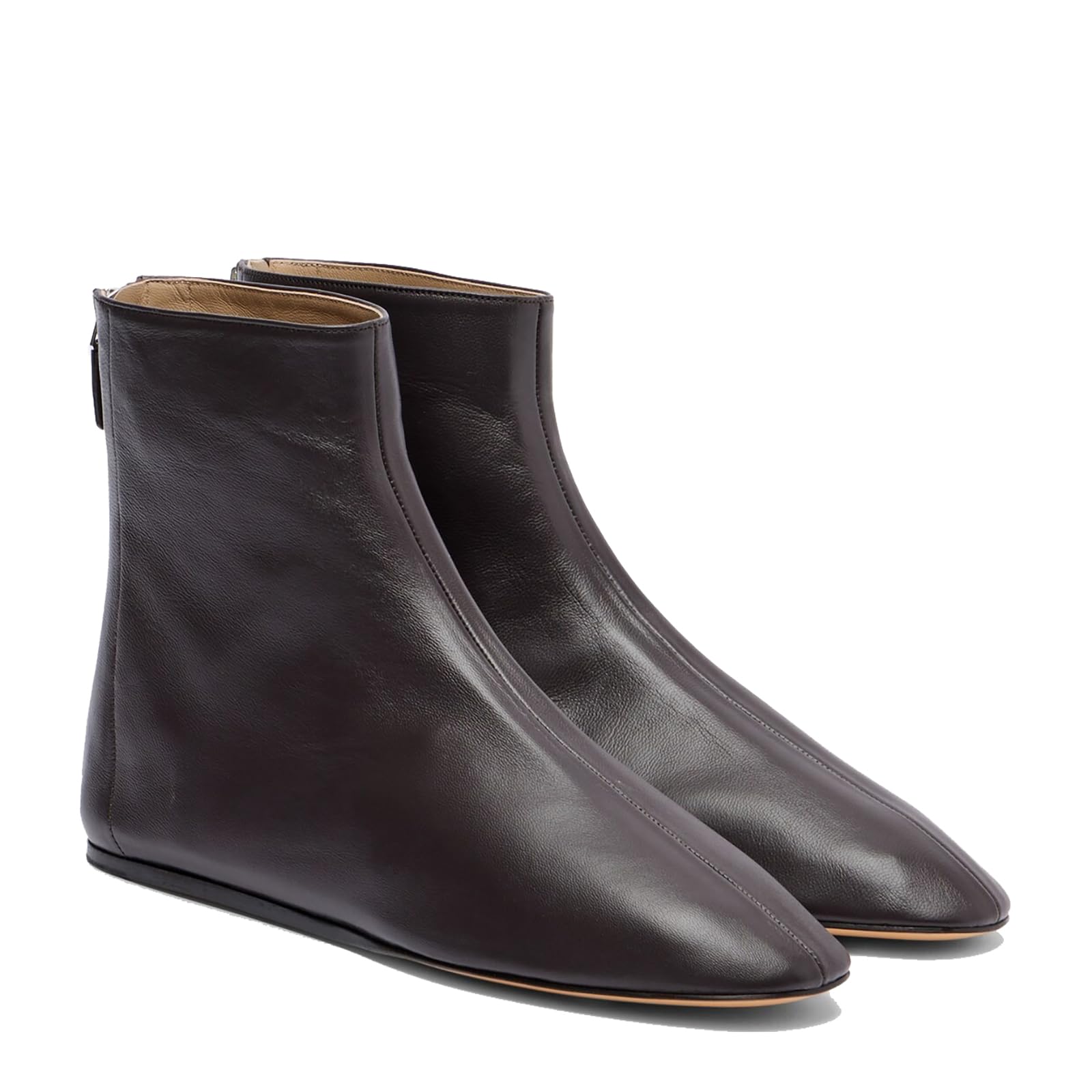 Womens Leather Ankle Boots with Zipper Square Toe Comfortable Fall Winter Flat Booties