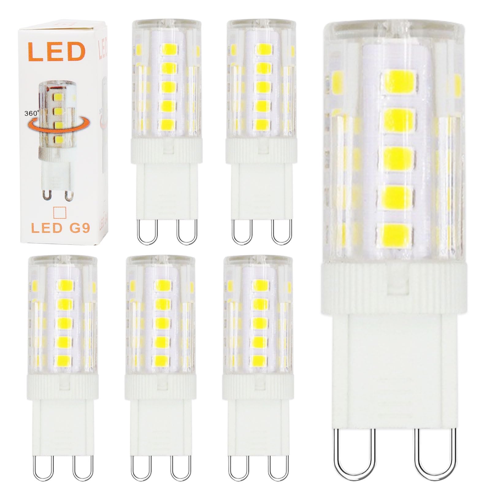 G9 LED Bulbs 5W Warm White G9 Light Bulbs Equivalent to 40W-50W Halogen 3000K CRI>80 500LM 360° Beam Angle No Flicker Non-Dimmable Energy Saving for Home Lighting Decor Chandelier Ceiling 6 Pack