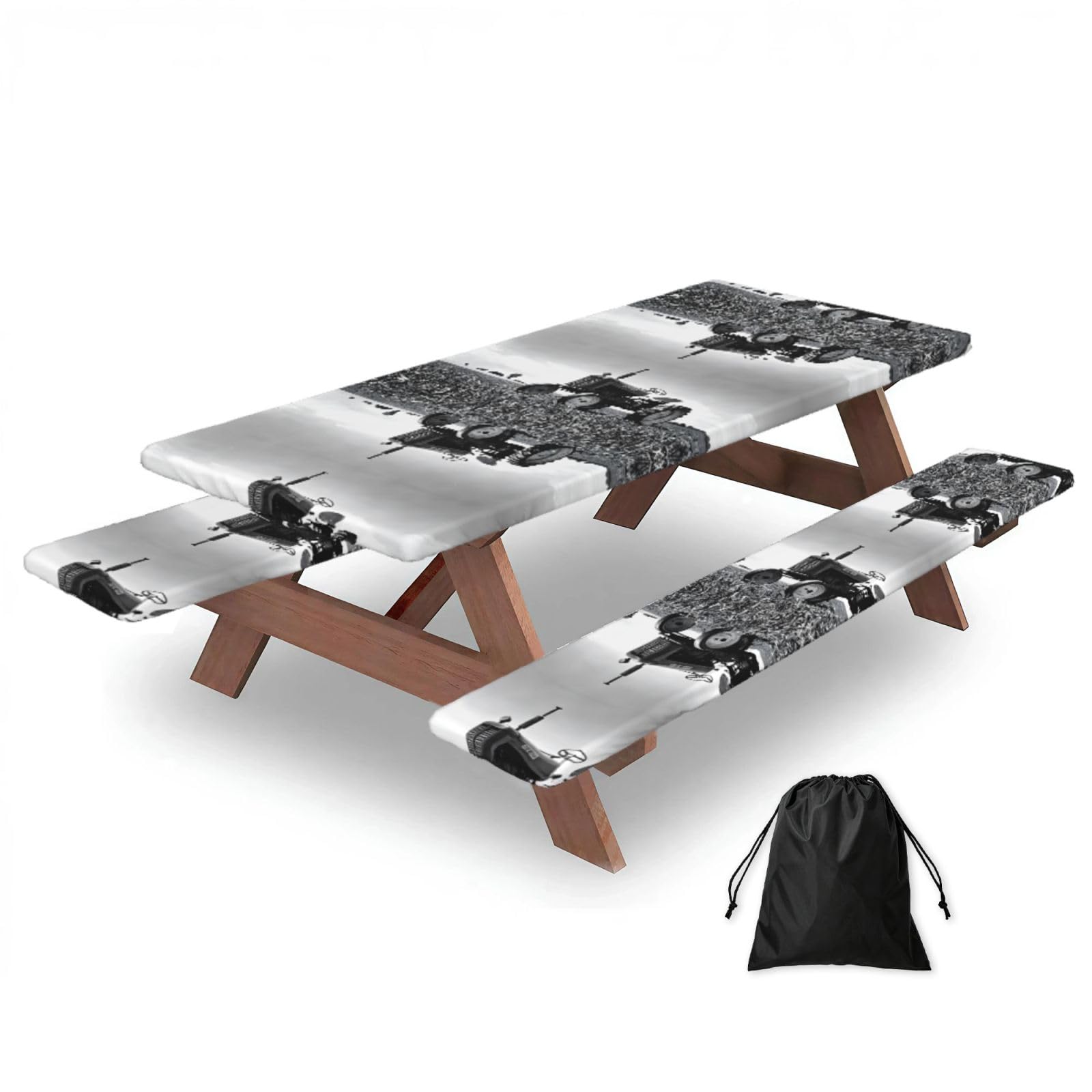 EZDLOWVBA Tractor Agriculture Tranquil Print Picnic Table Cover With Bench Covers Waterproof Fitted Picnic Table Outdoor Elastic Picnic Tablecloth Outdoor Camping Essentials(3pcs)