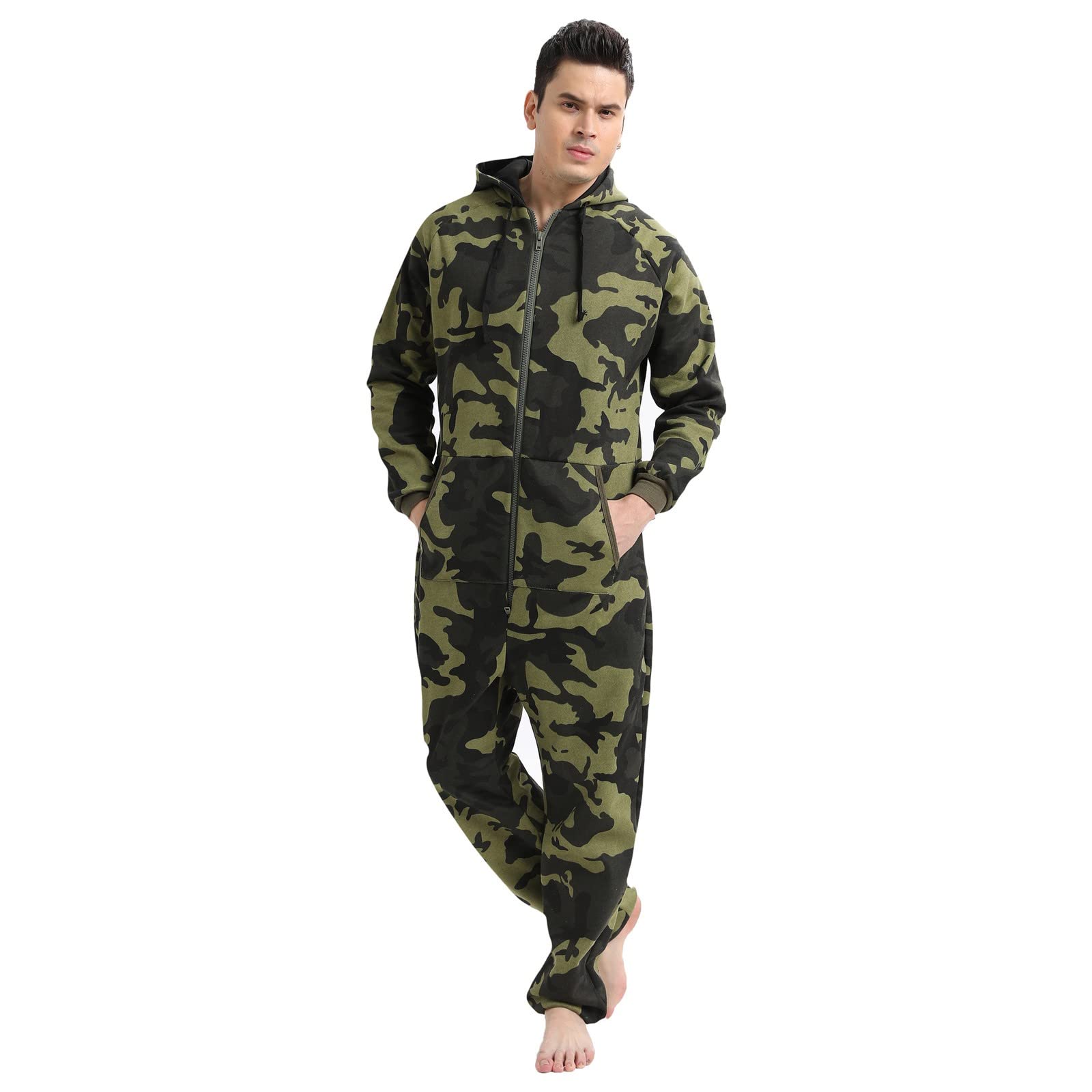 XIUH Jumpsuit Herren Fleece Einteiler Onesie Schlafanzug Kuschelig Einteiler SchlafanzüGe Mit Kapuze Hausanzug Kapuze Reißverschluss Einteiler Onesie Schlafanzug Overall Lang Pyjama Hausanzug
