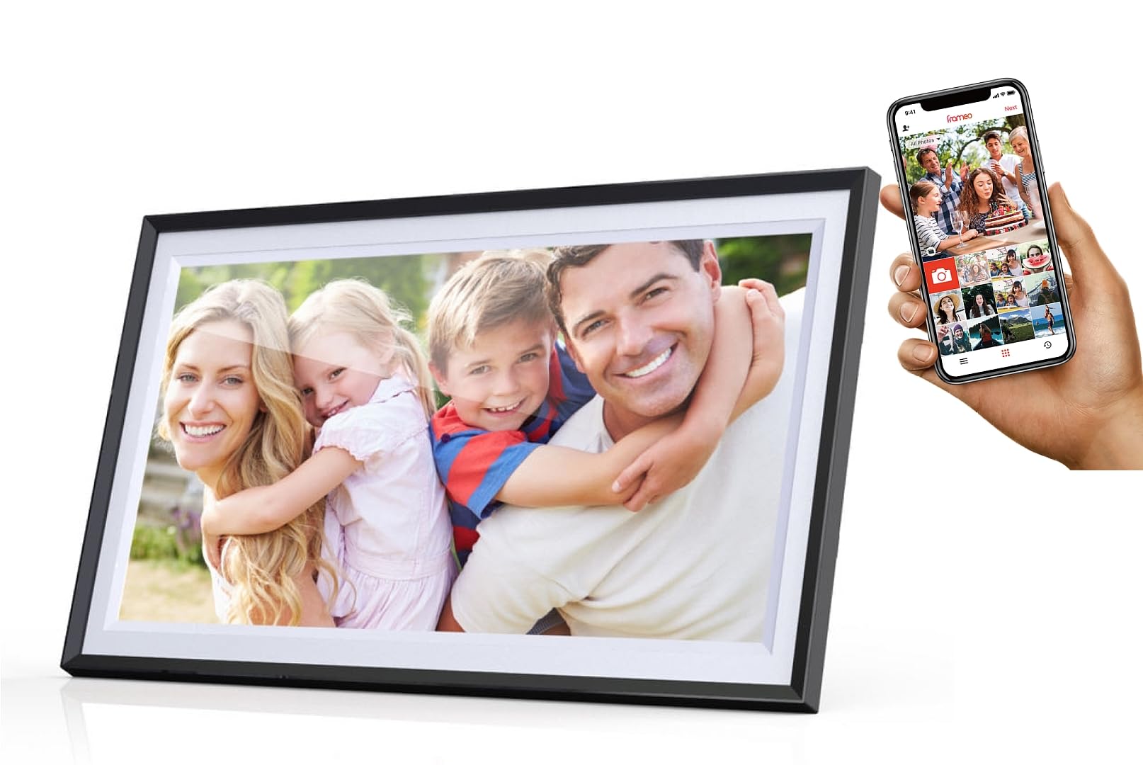 Cytem Digitaler Bilderrahmen 15.6 Zoll mit WLAN & Frameo App, 64GB Speicher, Bewegungssensor, automatische Bilddrehung, IPS Touchscreen 1920x1080, SchwarzWeiß