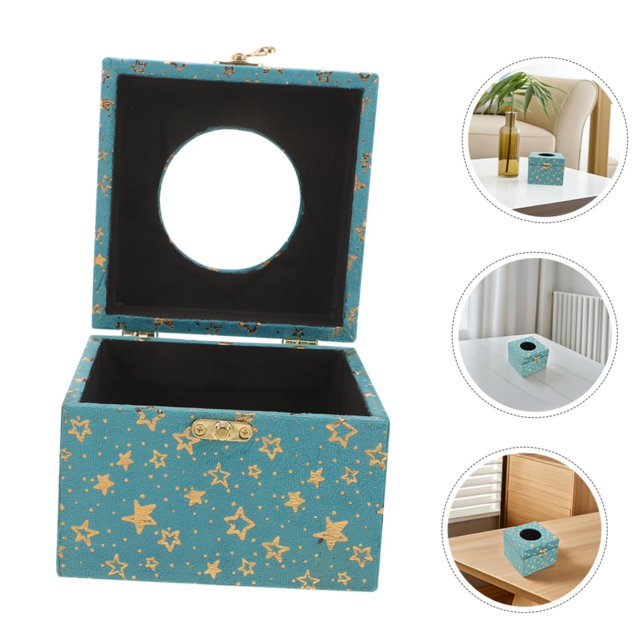 Retro Luxus Holz Taschentuchbox 2 Stück mit Blauer Stoffoptik