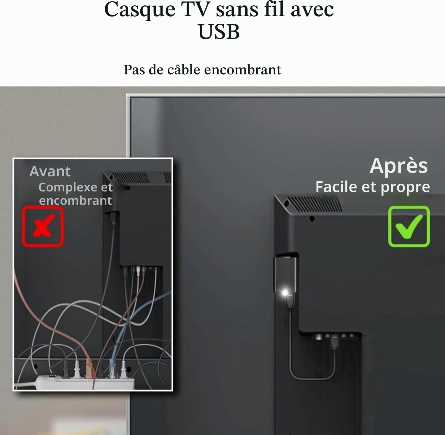 Casque TV Sans Fil avec émetteur Bluetooth Hi-Fi 30 Heures Facile à Utiliser pour Seniors Avec Convertisseur Numérique Compatible Avec Tous Les Appareils de Sortie Audio Comme la Télévision