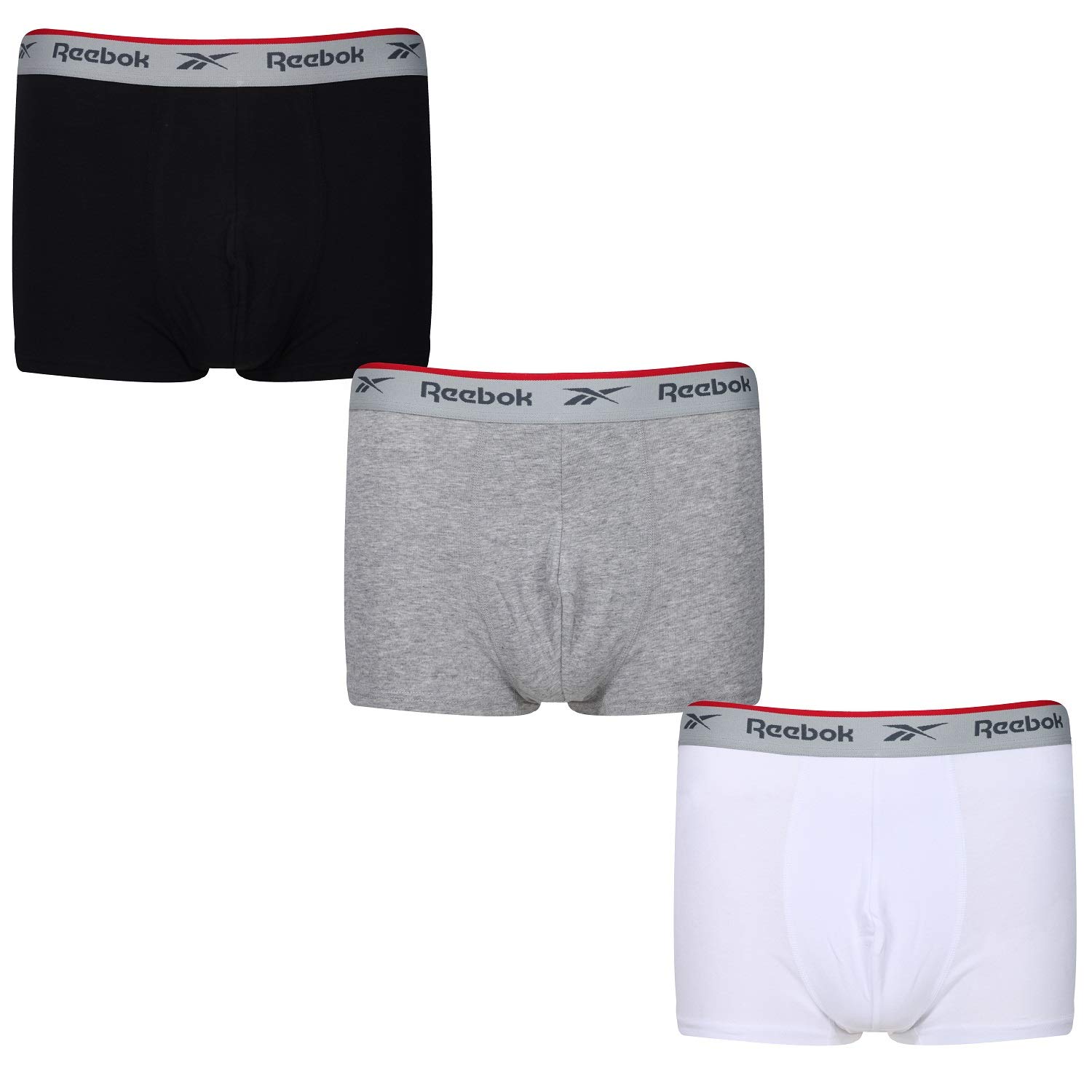 Reebok Men's Black/Grey Marl/White Ovett Boxers For | Pack Of 3 Trunks, Breathable & Stretchable Underwear For | Multipack Cotton Boxer Shorts, Medium