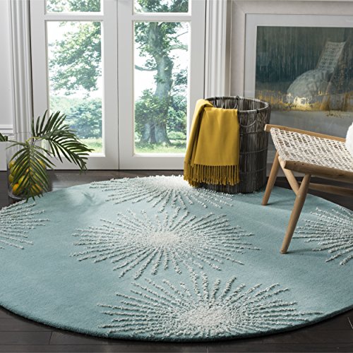 Safavieh Soho Collection SOH712T Handmade Fireworks Light Teal and Multicolored Premium Wool Round