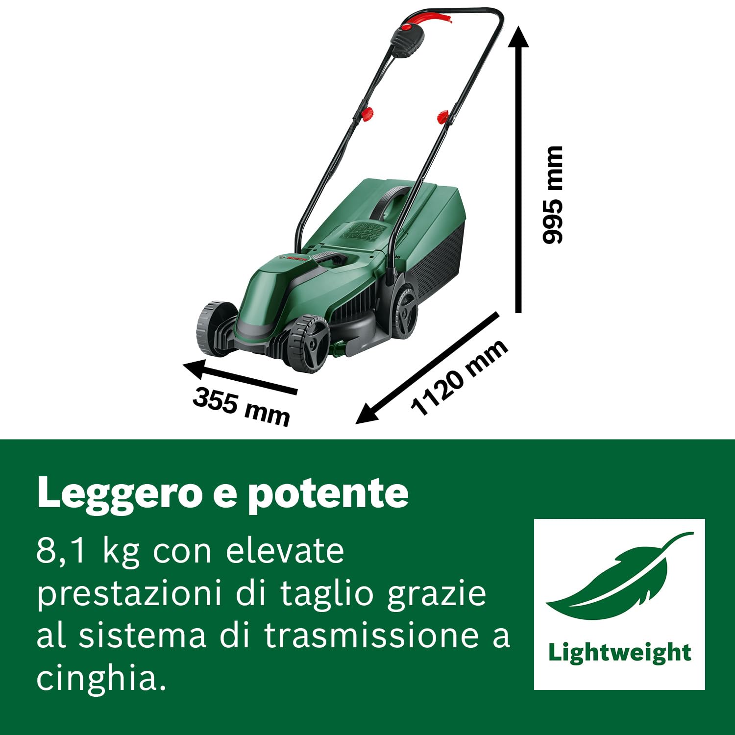 Bosch Tagliaerba/Tosaerba a batteria EasyMower 18V-32-150 | fino a 100 m2 con una batteria da 3,0 Ah; 18 Volt System; larghezza di taglio: 32 cm; con caricabatteria e batteria da 3,0 Ah