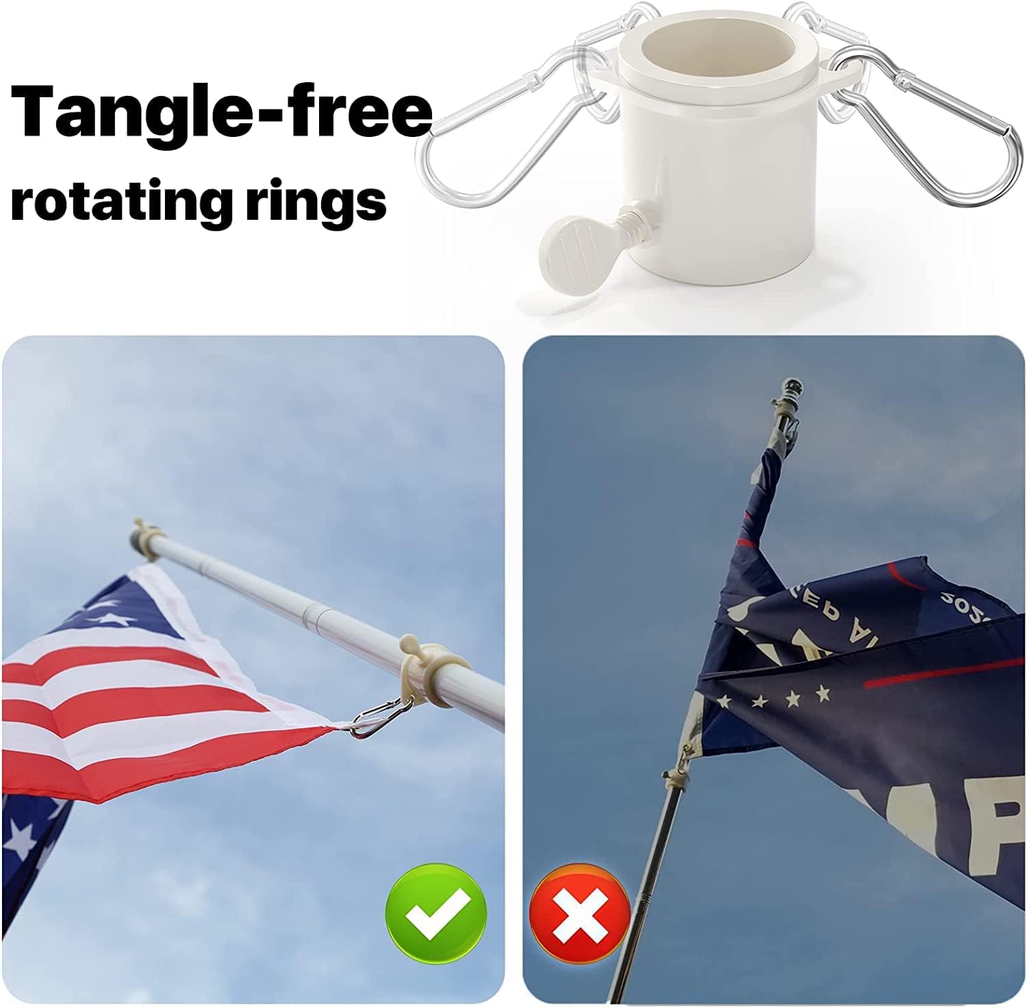 White Flag Poles for Outside House, Flag Pole Kit with Holders Bracket, 360 Rotating Mounting Rings, 6 Ft Garden Flagpoles for 3x5 American Flag, Metal Flagpole Residential Heavy Duty for Porch