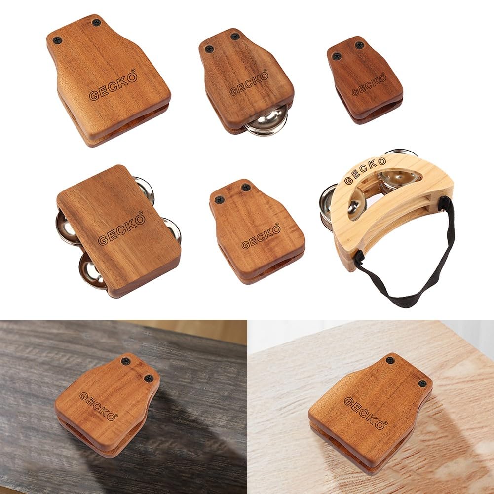 Juego de accesorios de percusión de cajón con cascabeles, pandereta de pie y castañuelas, compañeros de tambor de madera para caja de geco