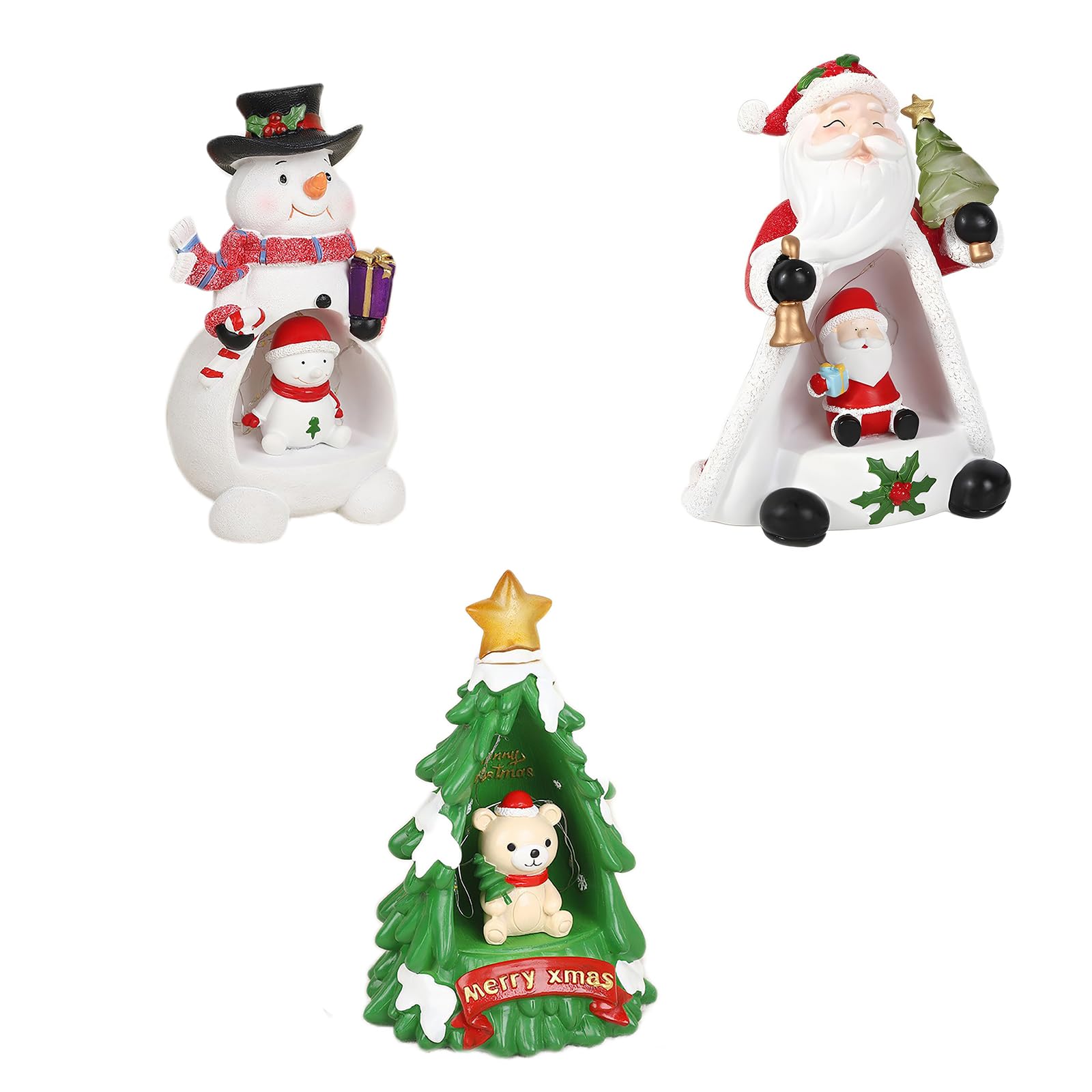 Figura decorativa de resina con luces LED de Papá Noel, muñecos de nieve, árboles de Navidad, para decoración del hogar