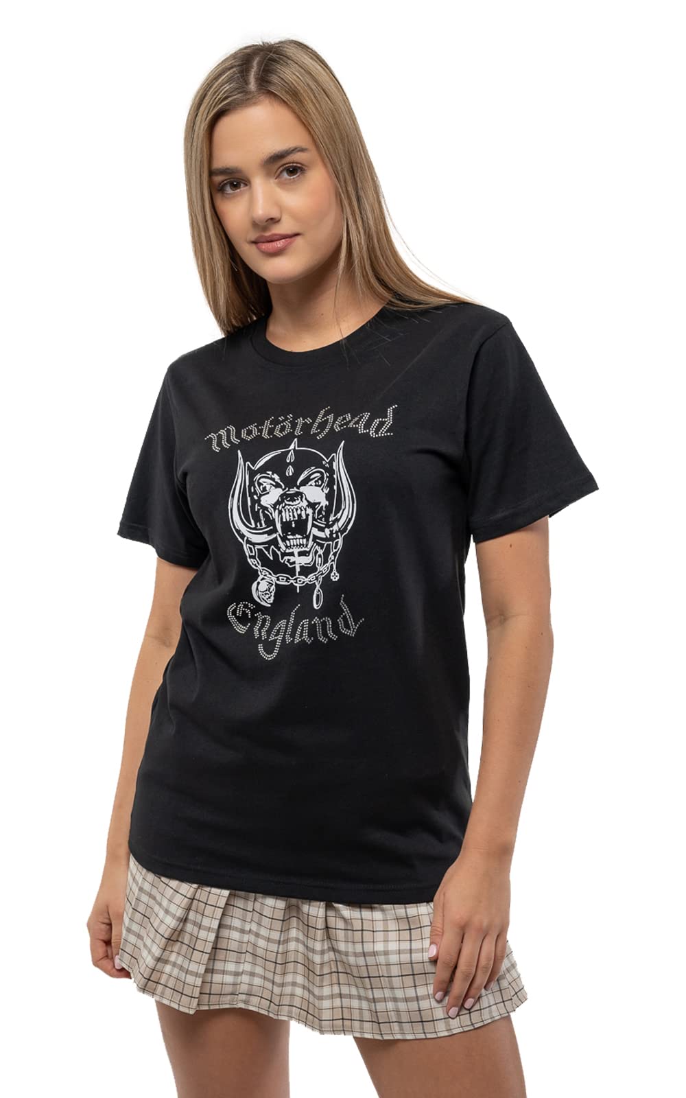 Motörhead Men's Black Rock Off Officially Licensed Products Motorhead Unisex T-Shirt: England (Black) (Embellished) M