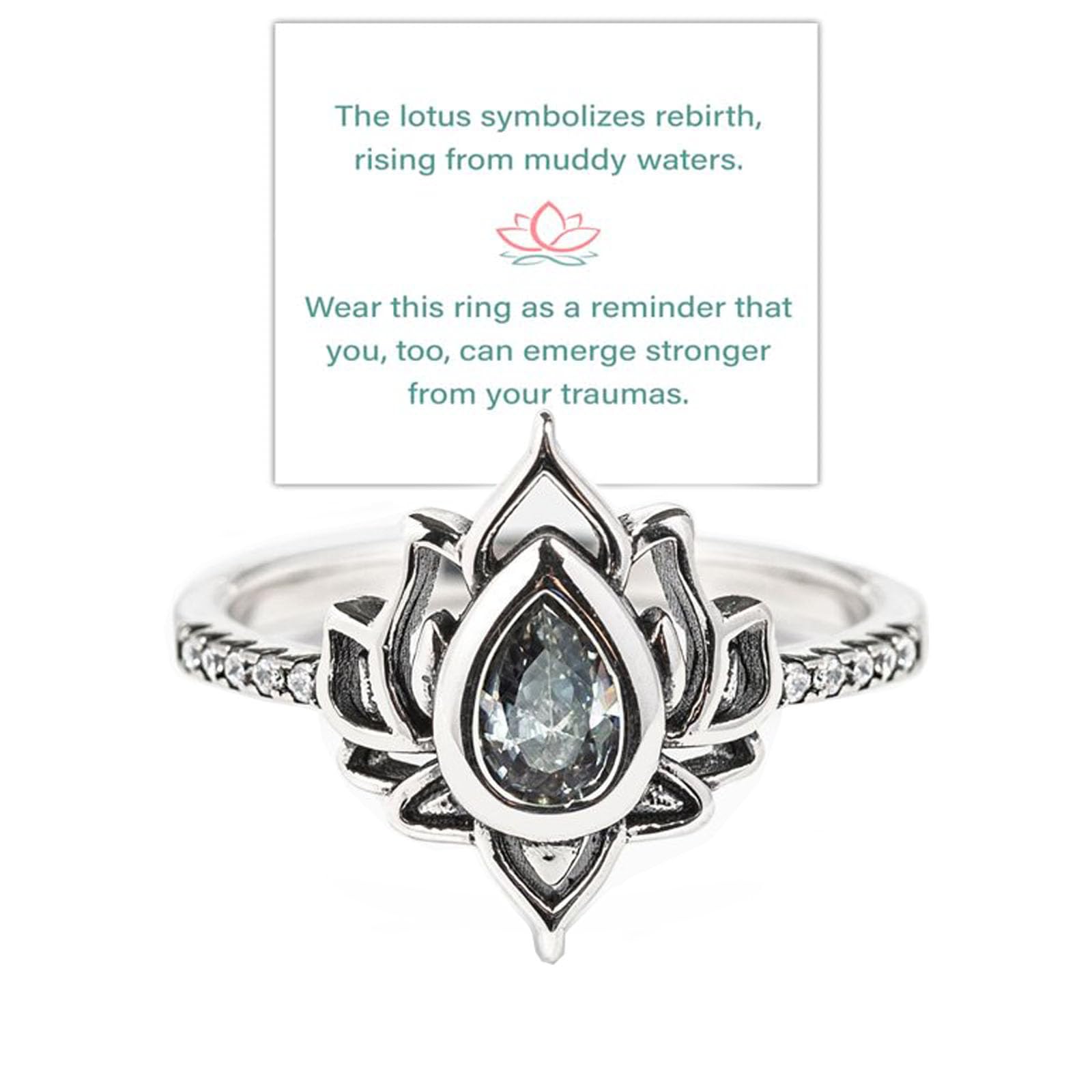 AngyapeFUCK MY TRAUMA LOTUS RING, S925 Silver Lotus Flower High Polish Tarnish Resistant Zircon Inlaid Inspirational Ring Unique Lotus Ring Reminds You to Let Go of Your Trauma in a Playful Way No Mud No Lotus Ring Jewelry Gifts for Women Sisters