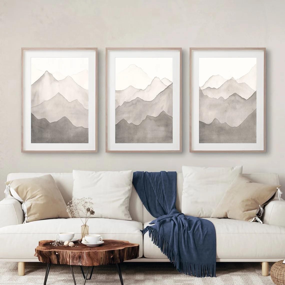 CLJKDX Abstract Watercolor Grey Mountain Landscape Posters Prints Canvas Painting Modern Wall Art Picture for Living Room Home Decoration-40 * 50cm*3PCS (No Frame)