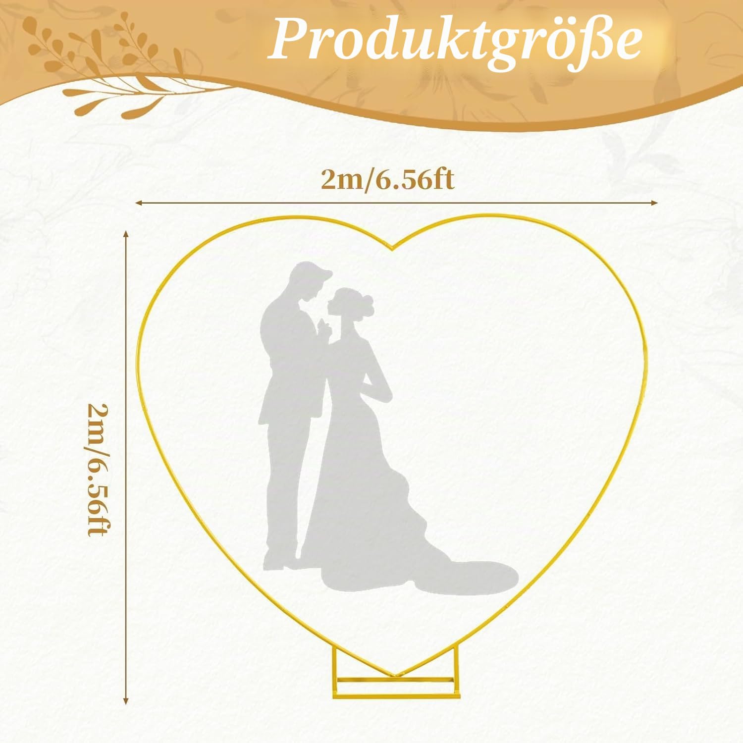 Herz Hochzeitsbogen,2mx2m Ballon Bogen Kit,Metall Arch Stand,Herz Traubogen Hochzeit Blumen Rahmen Hoop Ständer Ballonbogen Set,Gold Wedding Arch für Heiratsanträge,Geburtstag,Babyparty,Jubiläum