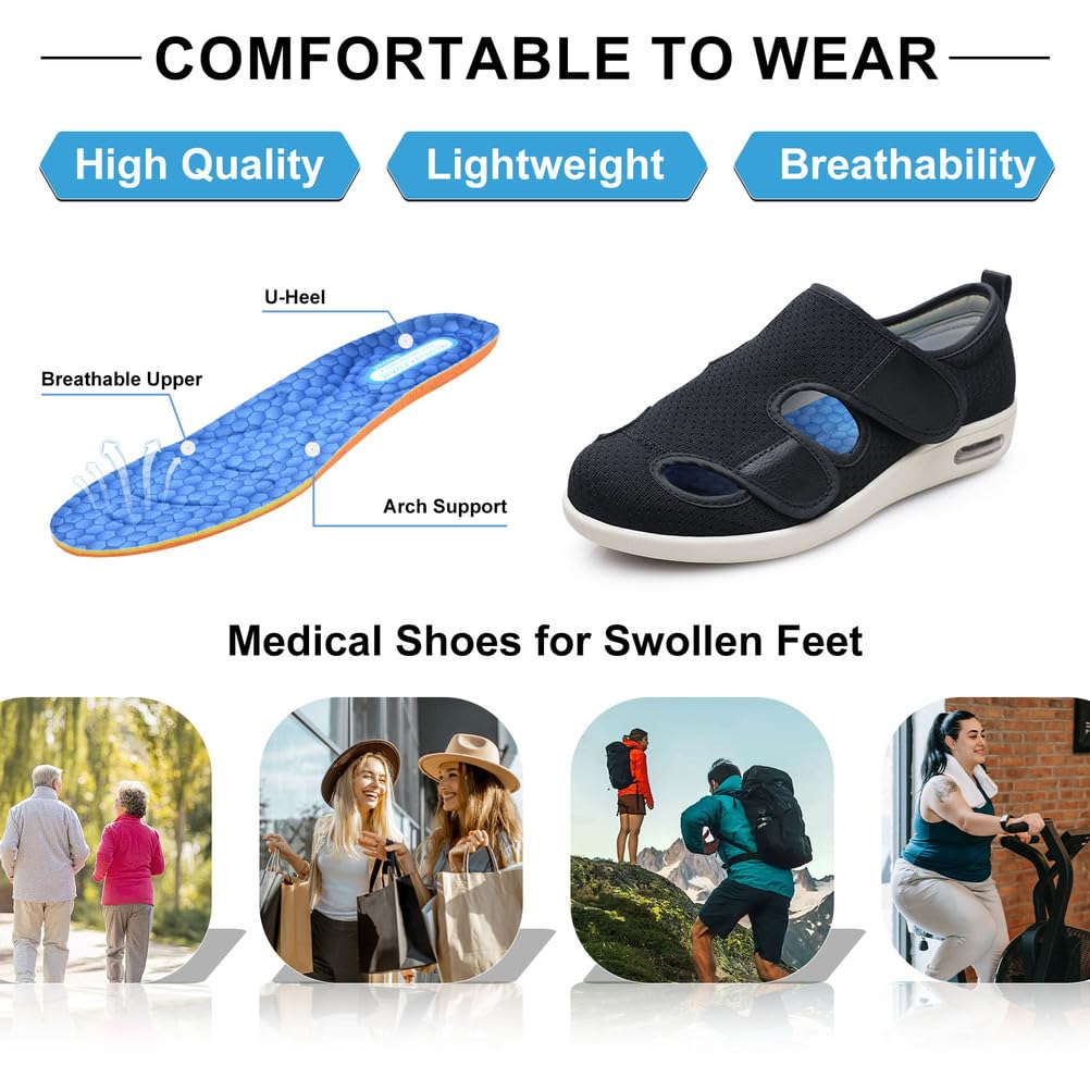 Zapatillas Ortopédicas Extra Anchas para Pies Hinchados Zapatillas para Caminar para Personas Mayores con Espuma Viscoelástica Ligeras Y Anchas con Espuma Viscoelástica (A13328)