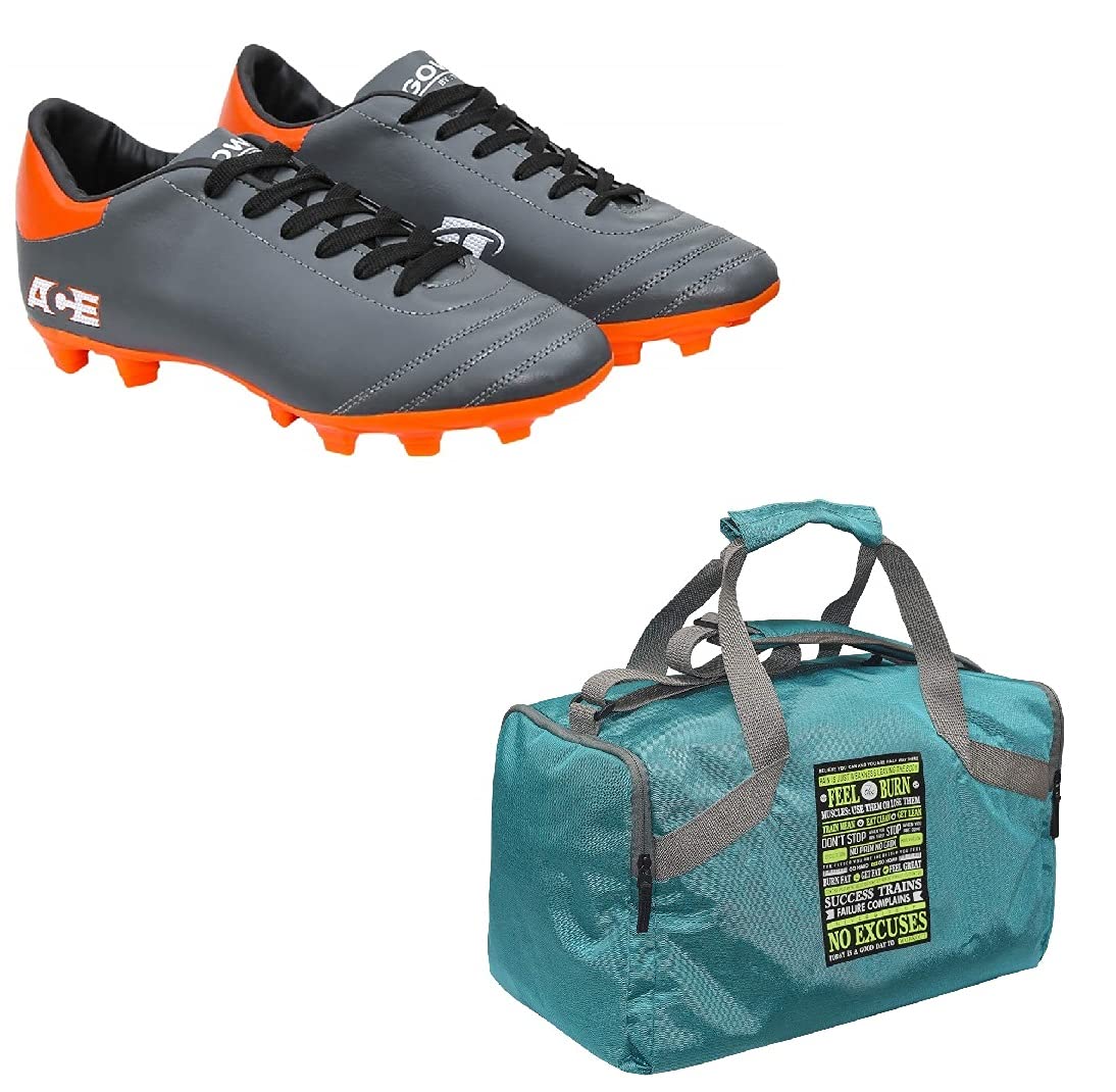 Charged Sports Bag Bouclier Feel Burn Senior Cyan With Gowin Football Shoe Ace Grey Orange Size-5