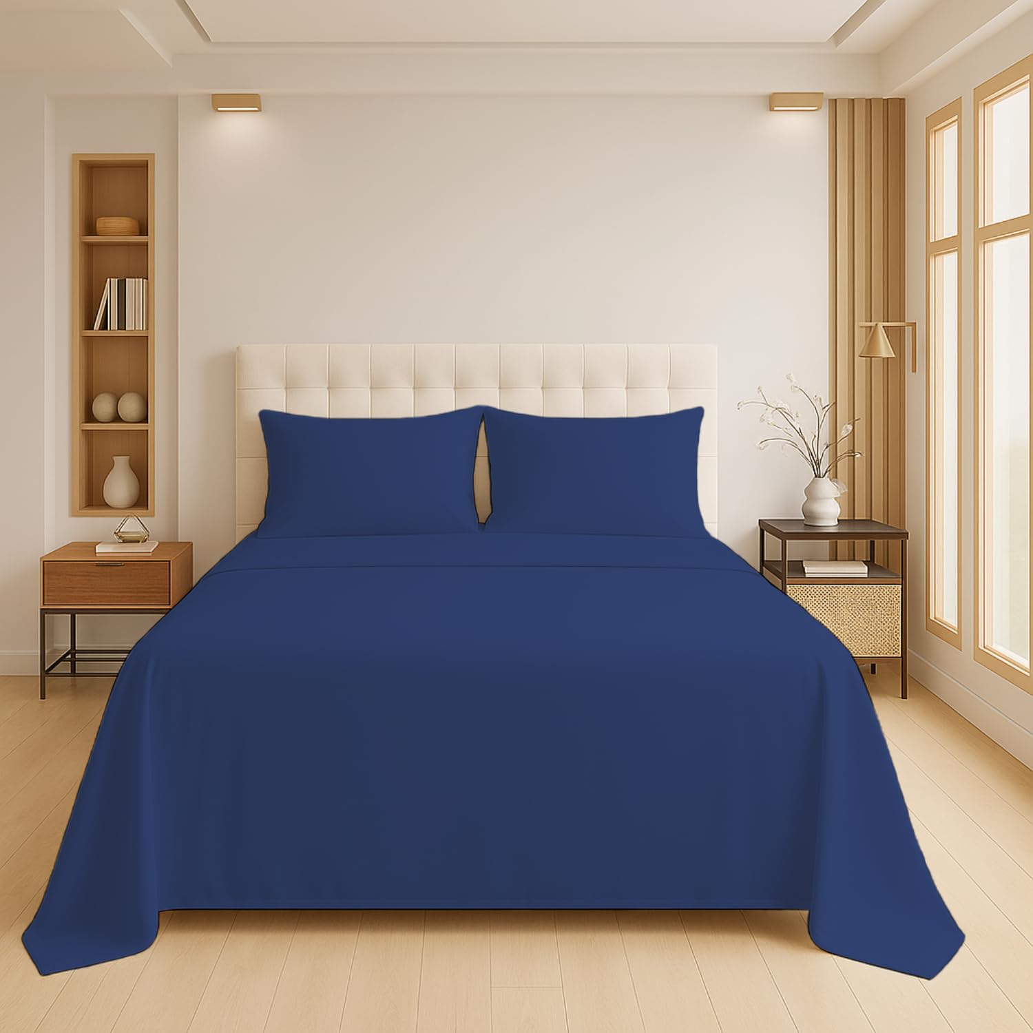Luxury Flat Sheet Polycotton Plain Dyed Easy-care Non-Iron Bedsheets Parcale Wrinkle-resistant polycotton fabric (50% cotton 50% polyester) (Royal, Single) โ image 1