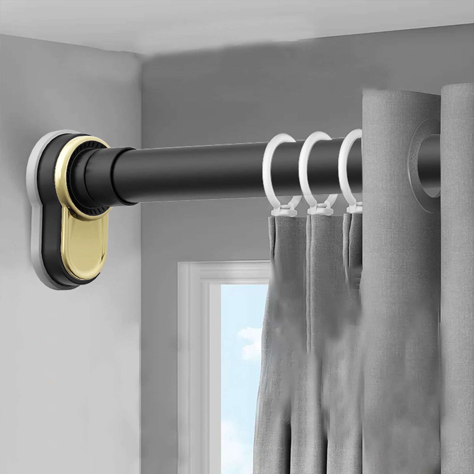 WQPMNYG Adjustable No Drill Curtain Rod for Windows Indoor & Outdoor Aluminum Track Rail Wall Mount Room Divider Clothes Pole Black 2.5m-3.7m (8.2ft-12.1ft)