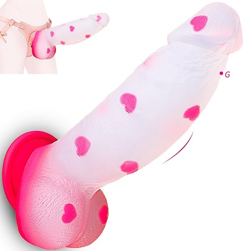 8" Thick Girthy Monster Fantasy Dildo - Big Pink Clear Horse Dragon Dildos, Strap on Dildo with Suction Cup, Curved Silicone Dildos for G Spot Anal Play, Adult Sex Toys & Games for Women Men Couples