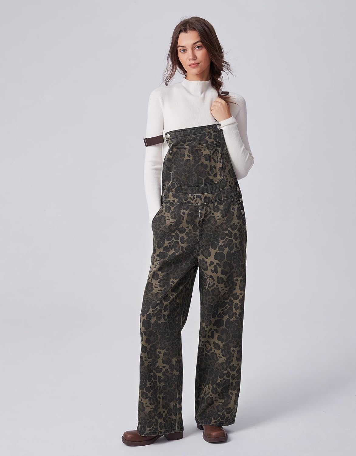 Kedera Women's Oversized Denim Jumpsuit Wide Leg Leopard Overalls Buckle Up Loose Fit Baggy Camo Overalls Y2K Streetwear - Image 5