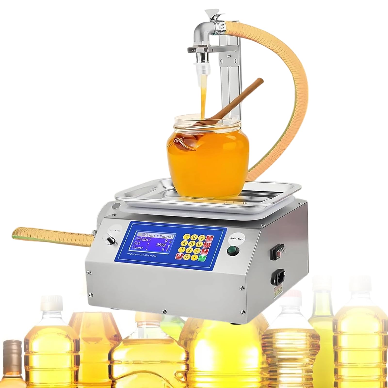 Xjymposium Multicolor High-Speed Viscous Liquid Filler, 10G To 10Kg Capacity, For Honey And Peanut Butter, Adjustable Height, Anti-Drip Nozzle, Efficient Plastic Pump 7L