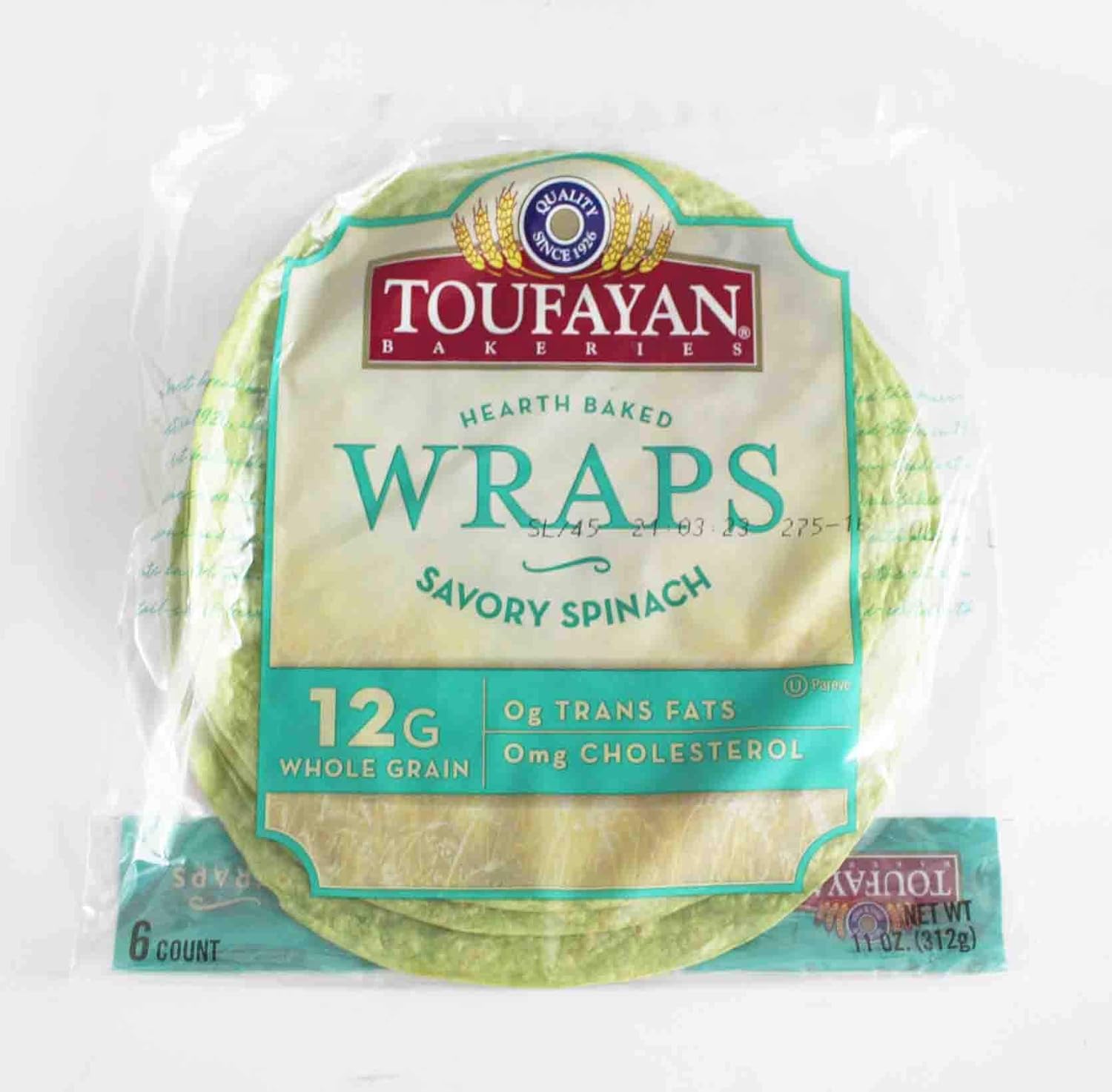 Toufayan Bakeries Savory Spinach Wrap , 6 Wraps Per Bag