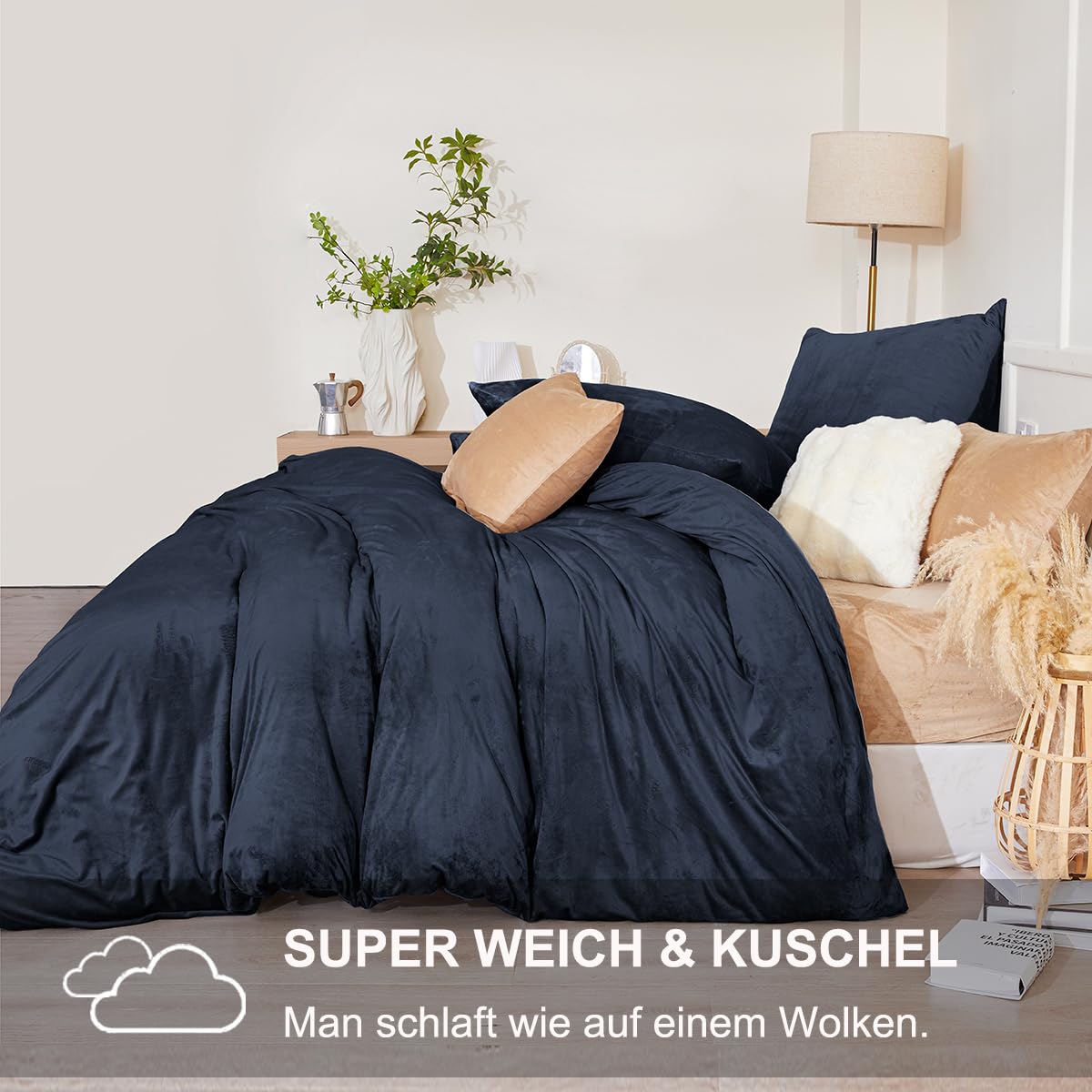 Winter Bettwäsche Aisbo Winter Plüsch Bettwäsche 135x200 – 4-teilig – Teddy Fleece – Mit Reißverschluss – Grau – Kuschelig Warm