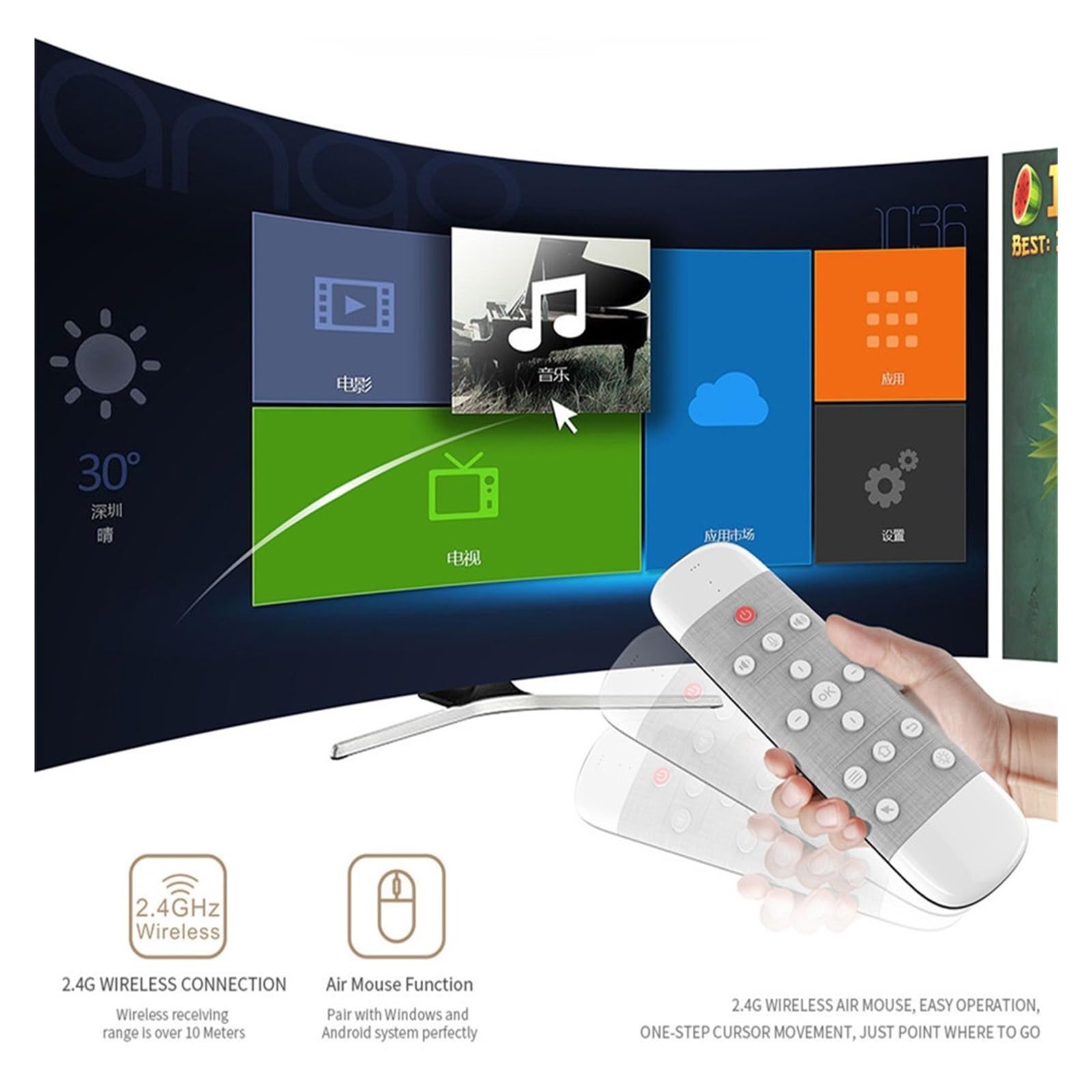 Télécommande vocale 2,4 G sans fil Air Mouse IR apprentissage micro gyroscope rétroéclairé pour Android TV Box (blanc)