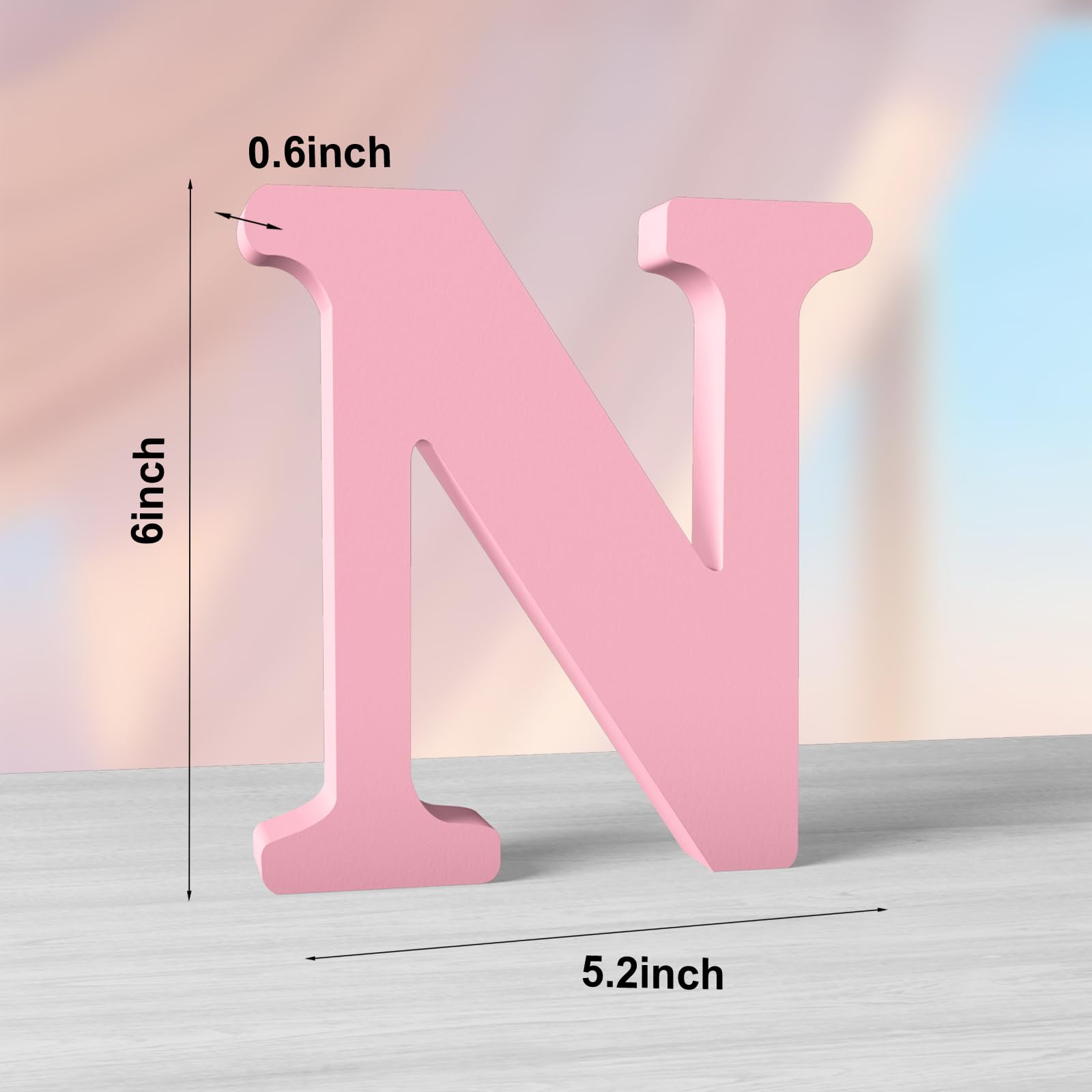 Aruatu 6 Inch Pink Wood Letters Unfinished Wood Letters for Wall Decor Decorative Standing Letters Large Letters for wall Decoration for Craft Home Party Projects (N) - Image 2