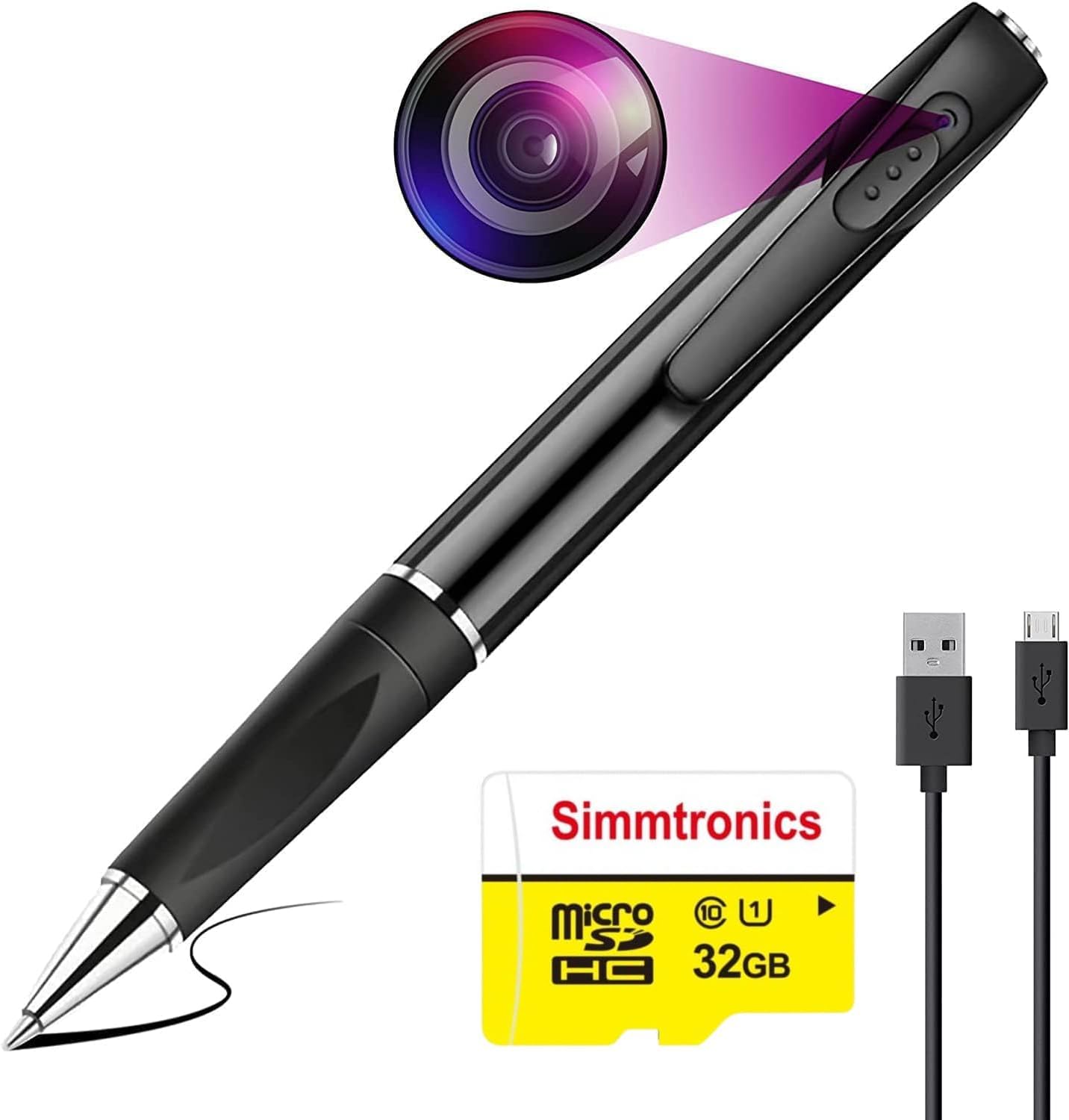 Panoramic Full HD Pen Camera 1080P Video Audio Recording Indoor Outdoor with Free 32gb SD Card 85 Minutes Pen Battery Life Portable Pocket Security Camera for Home Office Mettings (Pen Camera) (K-805)