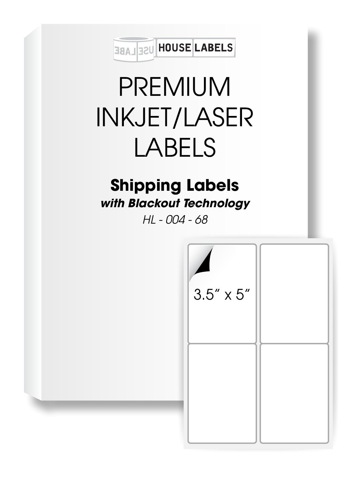 HOUSELABELS 4-up Shipping Labels (3-1/2" x 5") with Blackout Technology (Covers Text Behind Label) for Laser and Inkjet Printers, 25 Sheets