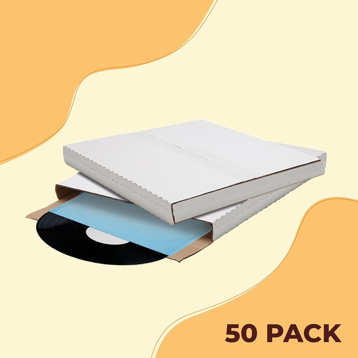 The Boxery 50 Pack – LP Strong Record Mailer Boxes | 12.5" x 12.5" x 1" | Height-Adjustable - Perfect for Mailing LP Records, Record Album Mailer, Album Box