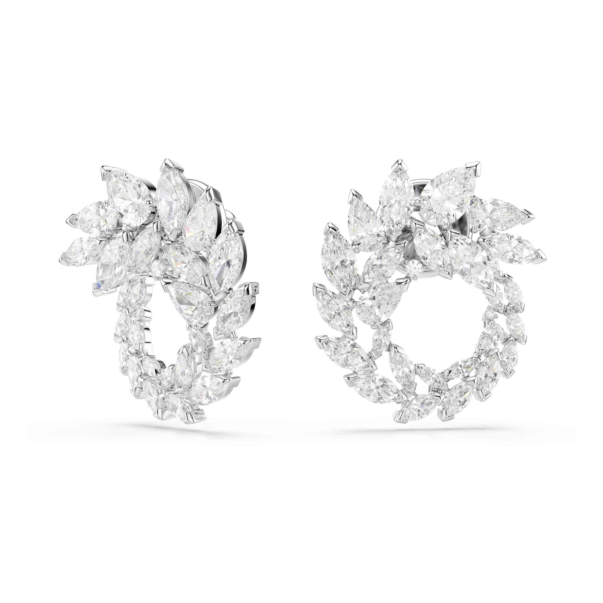 Swarovski Mesmera Orecchini A Cerchio, Taglio Marquise, Bianco, Placcato Rodio