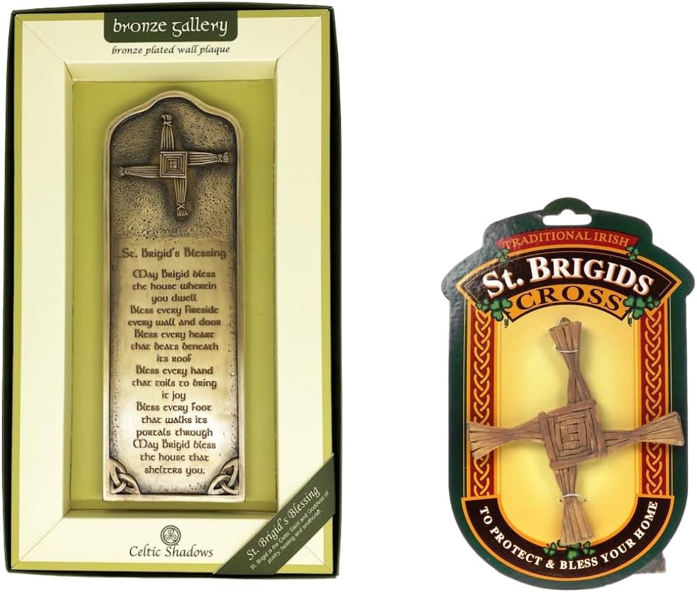 Exclusively Irish Set of 2 Bronze Blessing Cross Plaque Resin St Brigid's Cross Wall Hanging Item Home Decor Hardware Homeware Housewarming Gift Birthday Present Souvenir