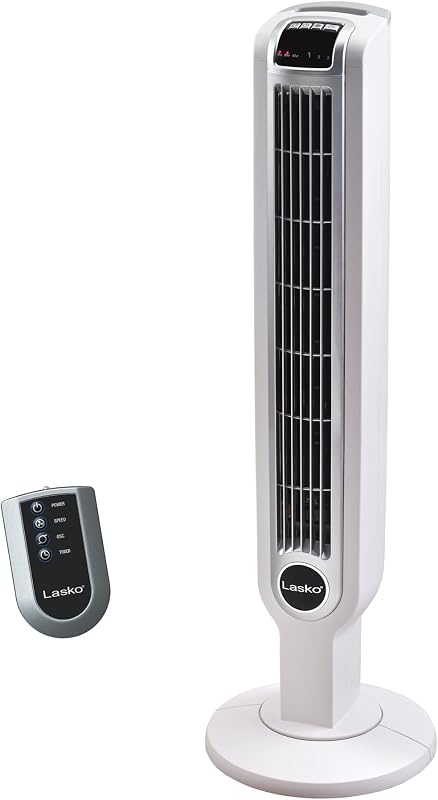 Oscillating Tower Fan with Remote Control - 36" - 2510 - White | Timer, Quiet Standing Fan for Bedroom, Office, and Home, 3 Speeds, Powerful Cooling Air