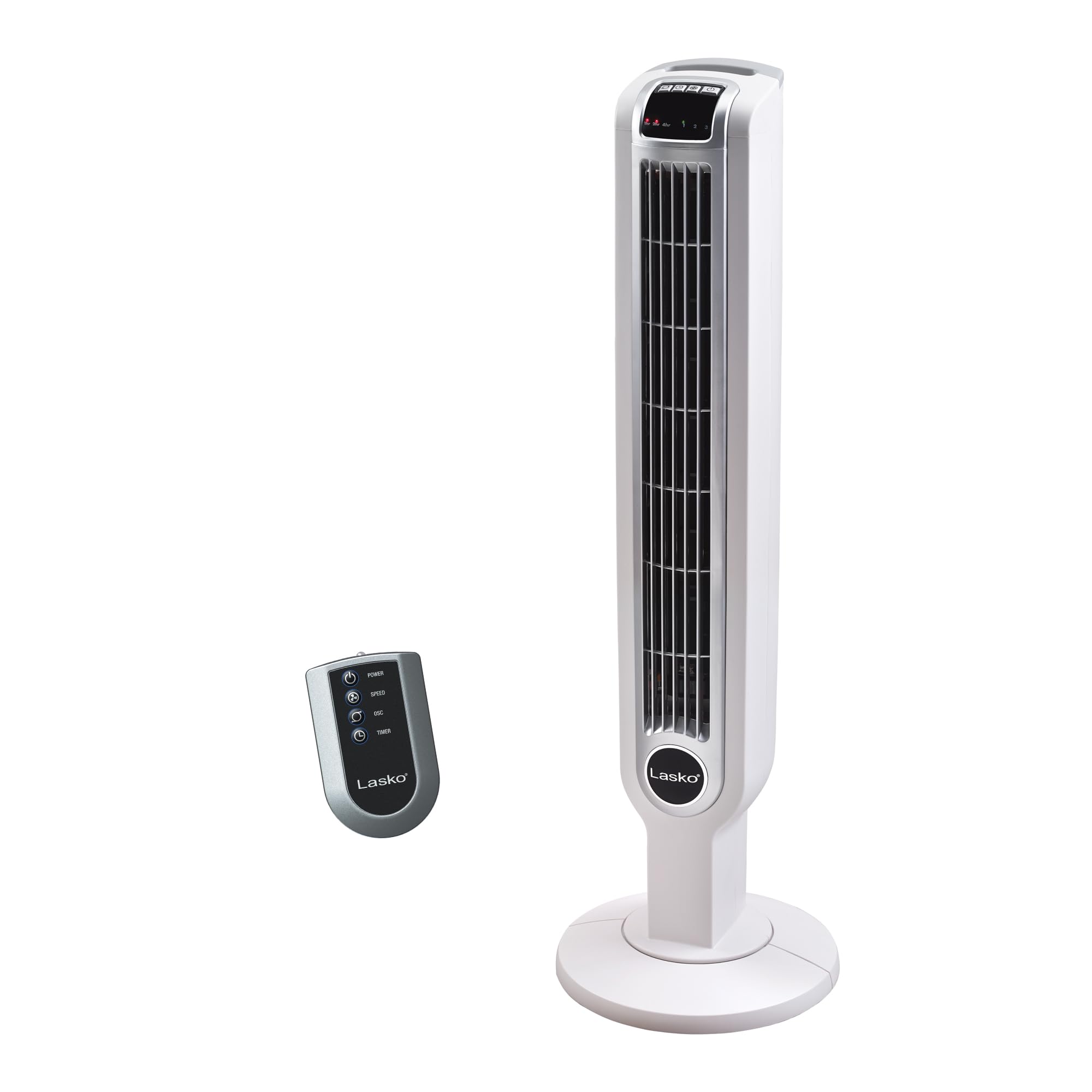 Lasko Oscillating Tower Fan with Remote Control, 3 Quiet Speeds, Timer for Bedroom, Kitchen, Office Use, White, 36" 2510